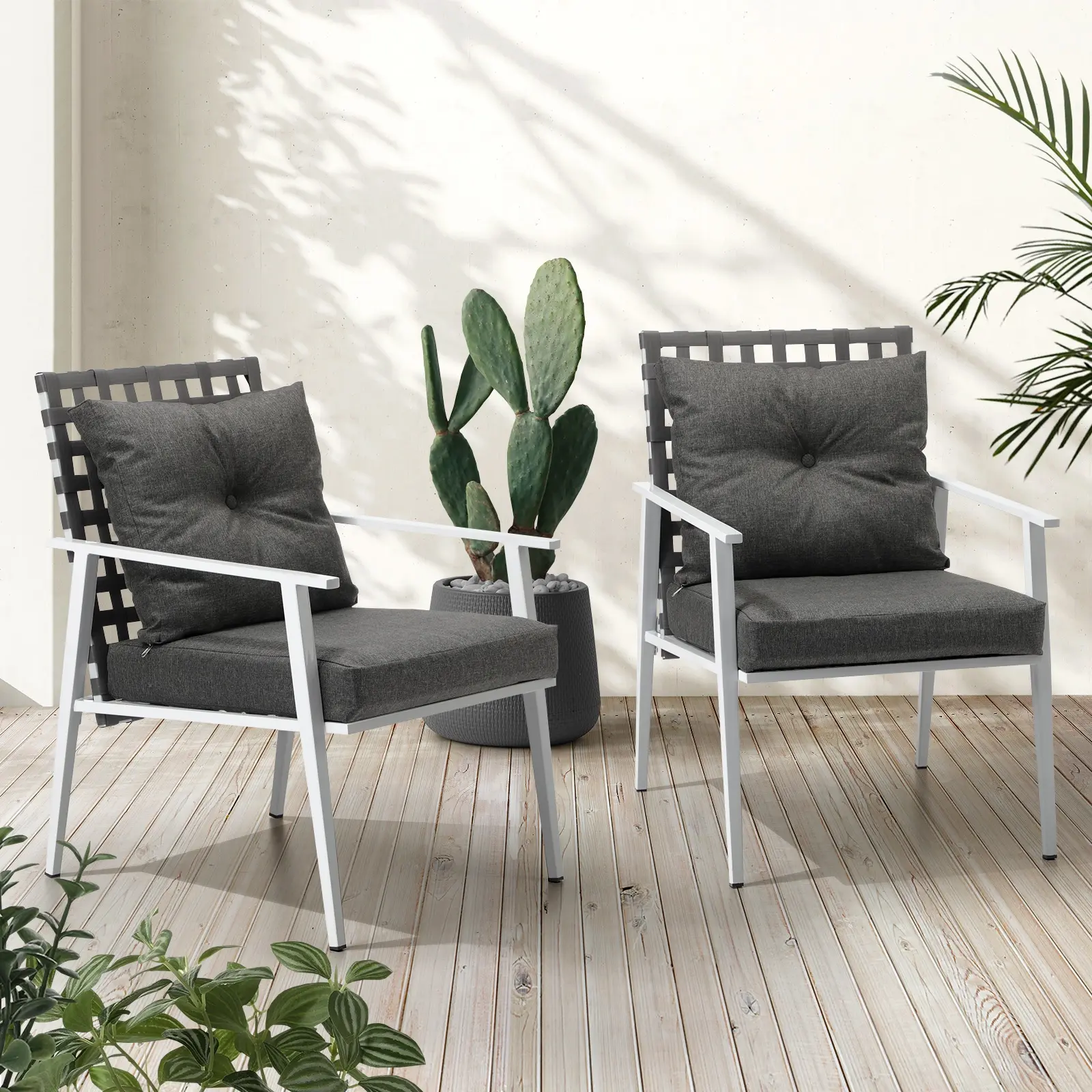 Livsip Outdoor Rattan Chairs Setting Garden Patio Lounge Armchair White 2PCS - Up to 65% off Outdoor Furniture