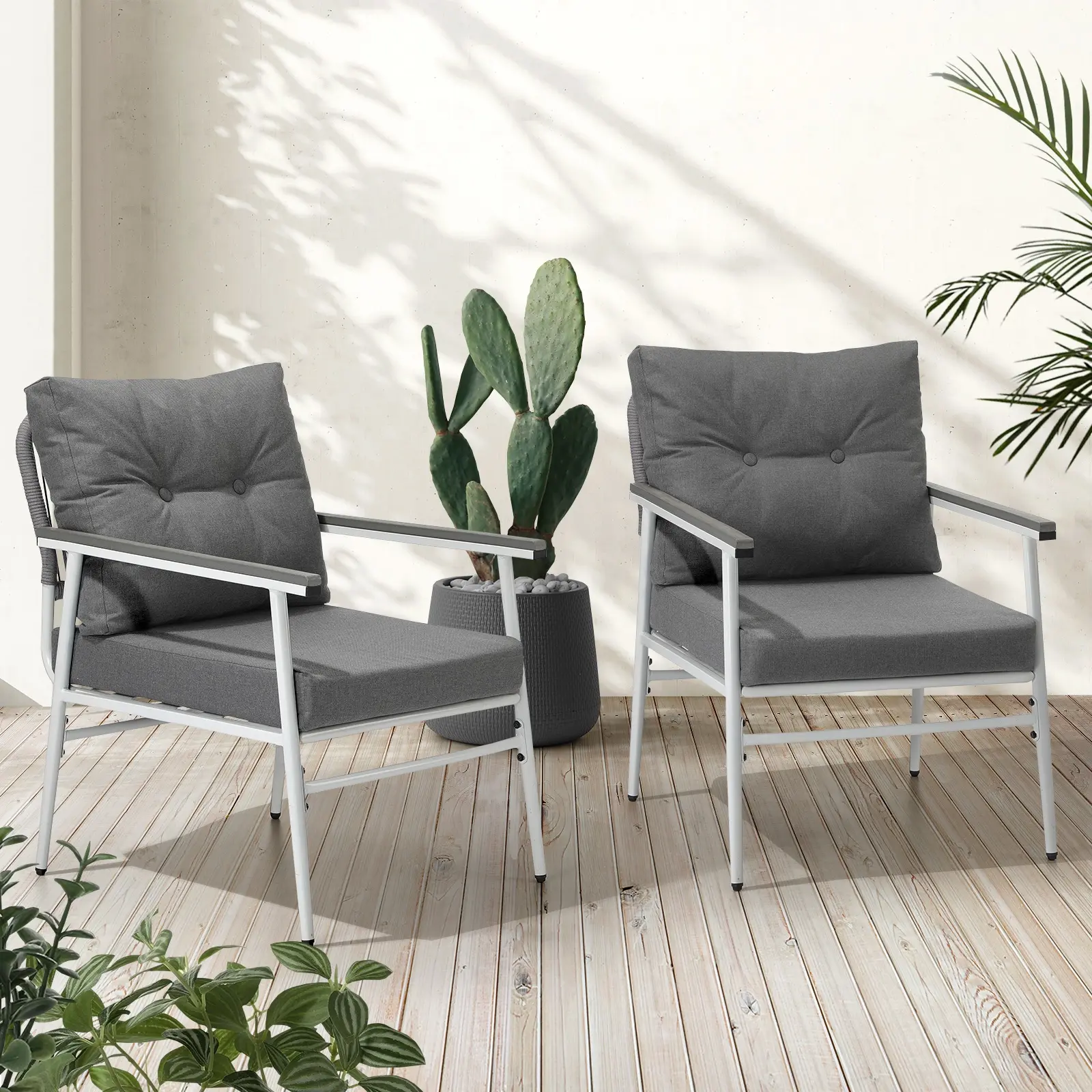 Livsip 2PCS Outdoor Chairs Setting Garden Patio Armchair Lounge Sofa White - Furniture