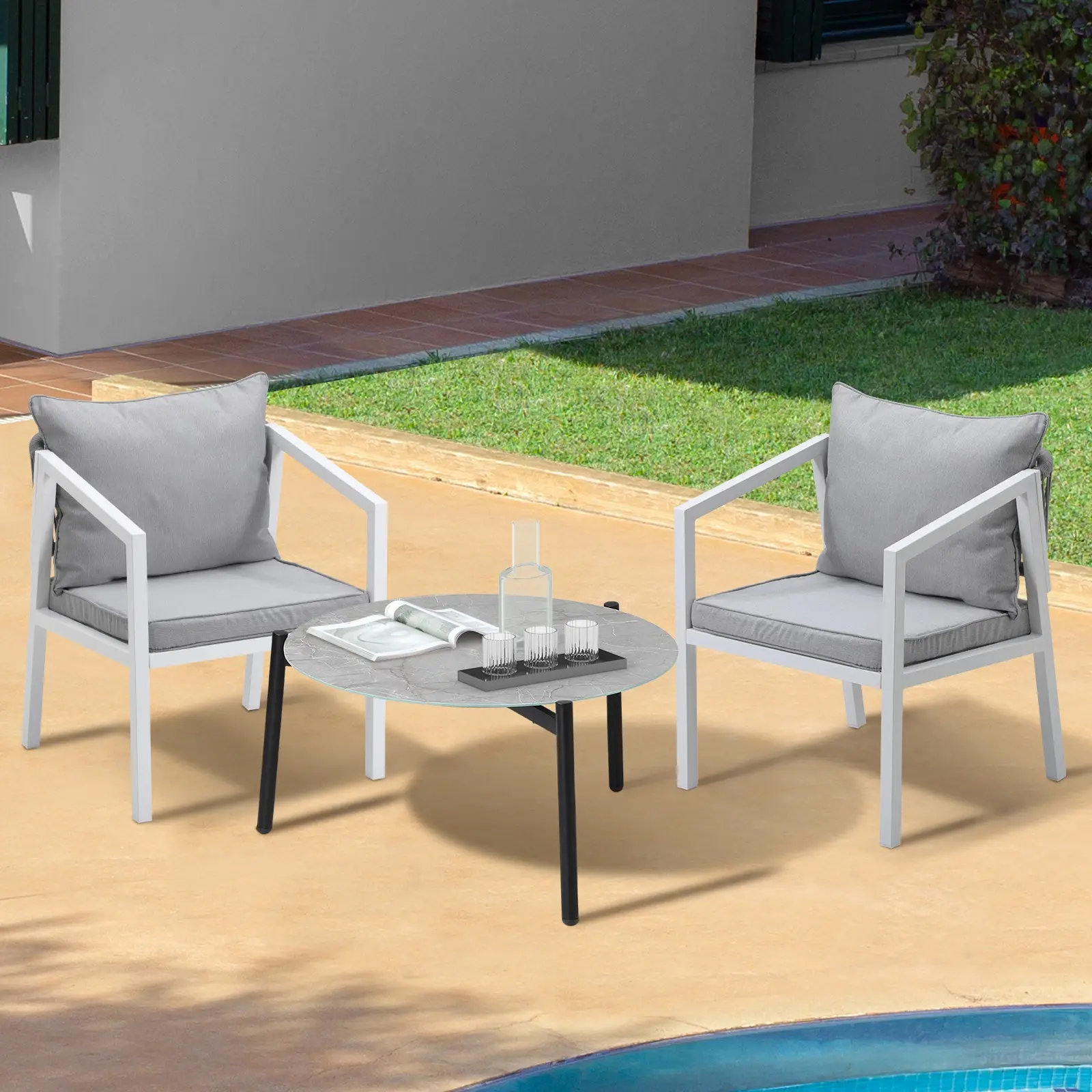 Livsip Outdoor Patio Setting Furniture Lounge Set Grey 70cm Coffee Table