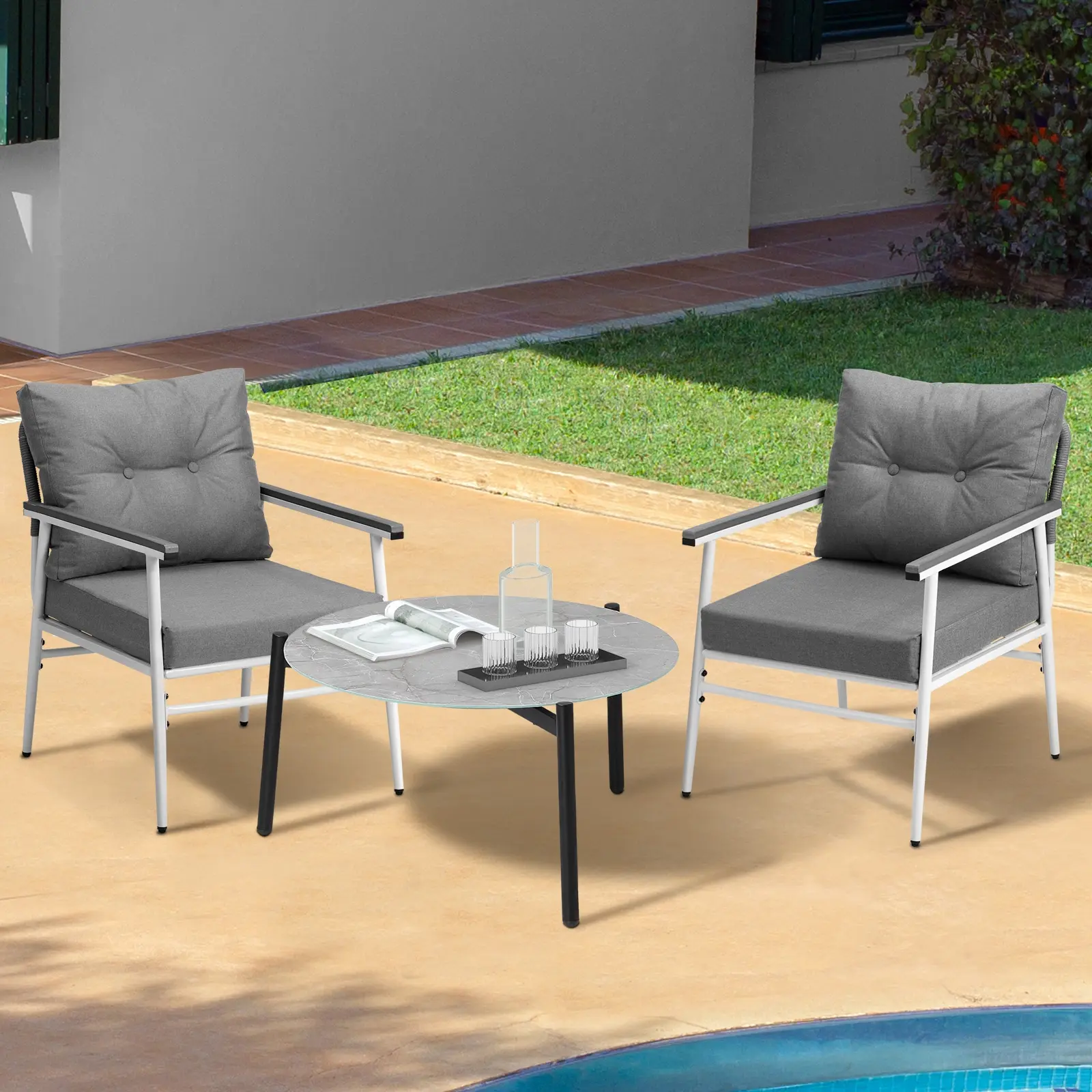 Livsip Outdoor Patio Setting 3PC Bistro Lounge Furniture Set 70cm Grey Table - Up to 65% off Outdoor Furniture