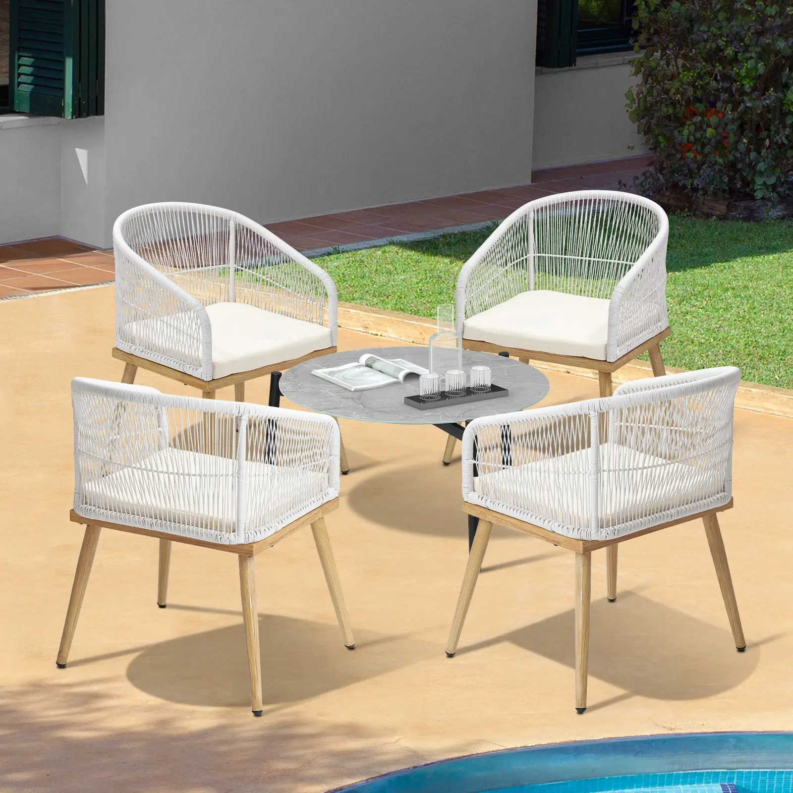 Livsip 5 Piece Outdoor Patio Setting Bistro Set Lounge Furniture Sets 70cm Table