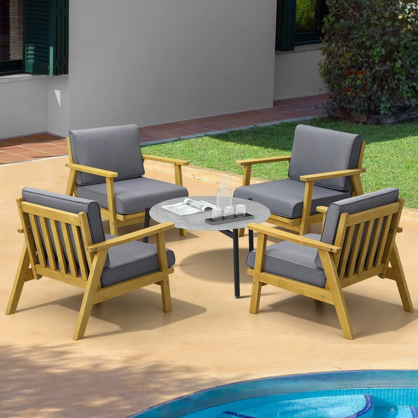 Livsip Outdoor Lounge Set 5PCS Patio Furniture Sets 70cm Grey Coffee Side Table