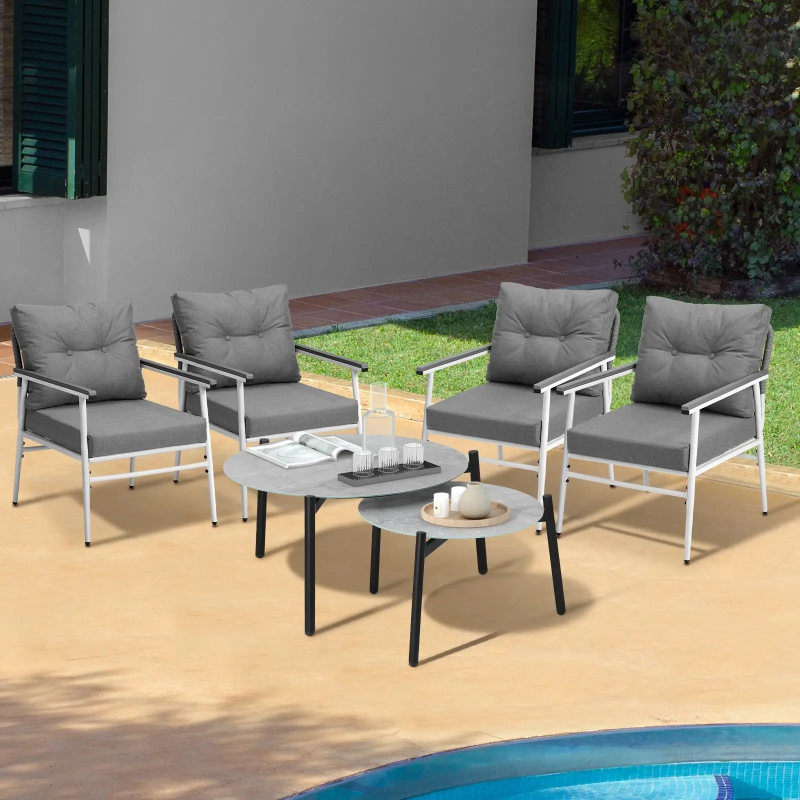 Livsip Outdoor Patio Setting 6PC Bistro Lounge Furniture Grey Table Sets