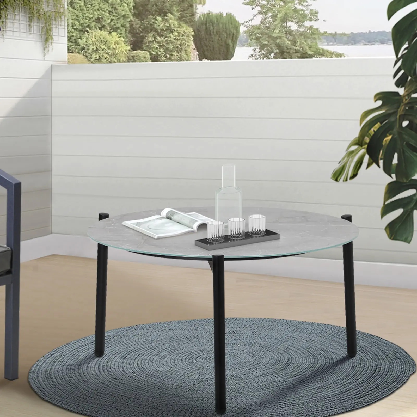 Livsip Outdoor Coffee Side Marble Table Desk Patio Furniture Garden 70cm Grey