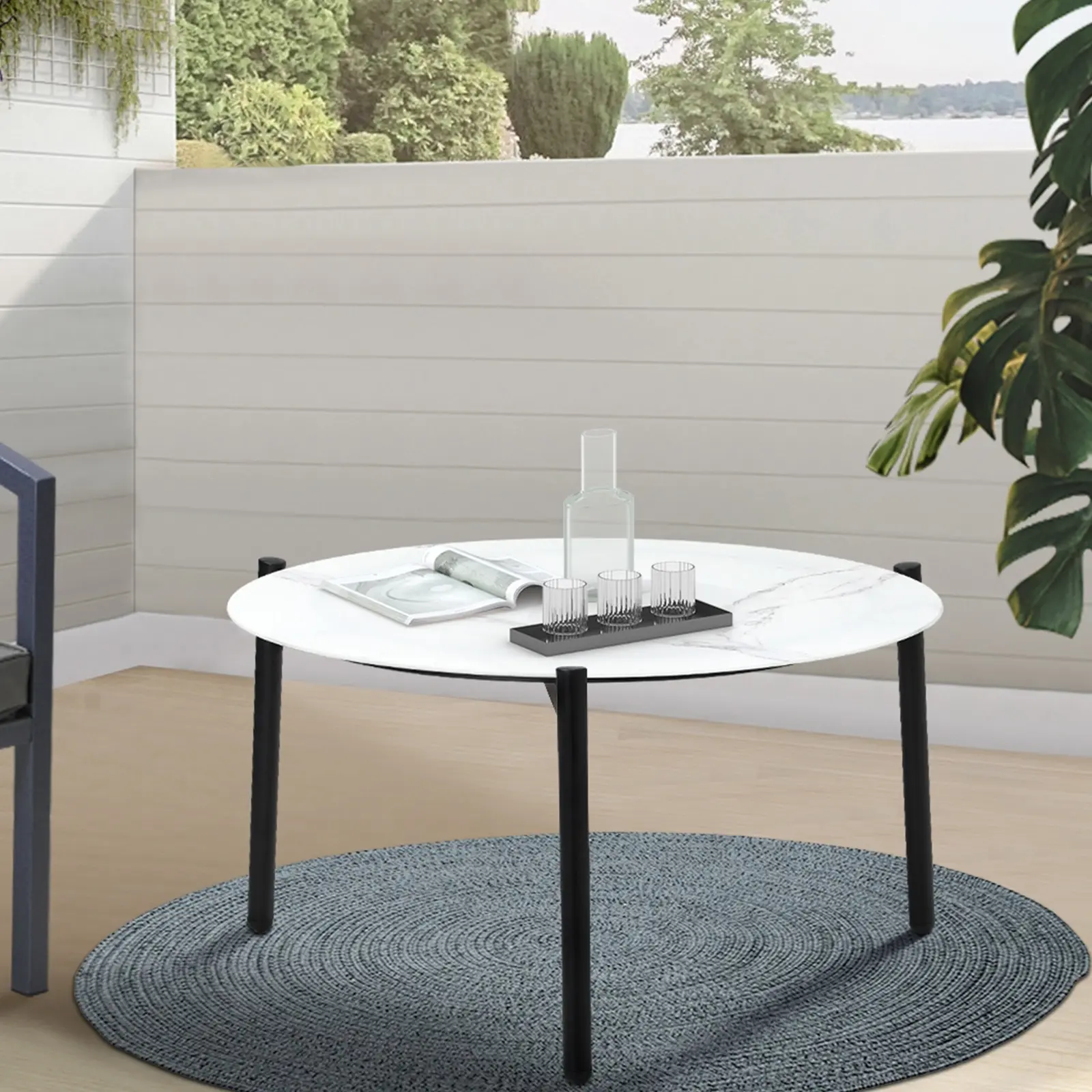 Livsip Coffee Side Marble Table Outdoor Patio Furniture Garden 70cm Round Desk