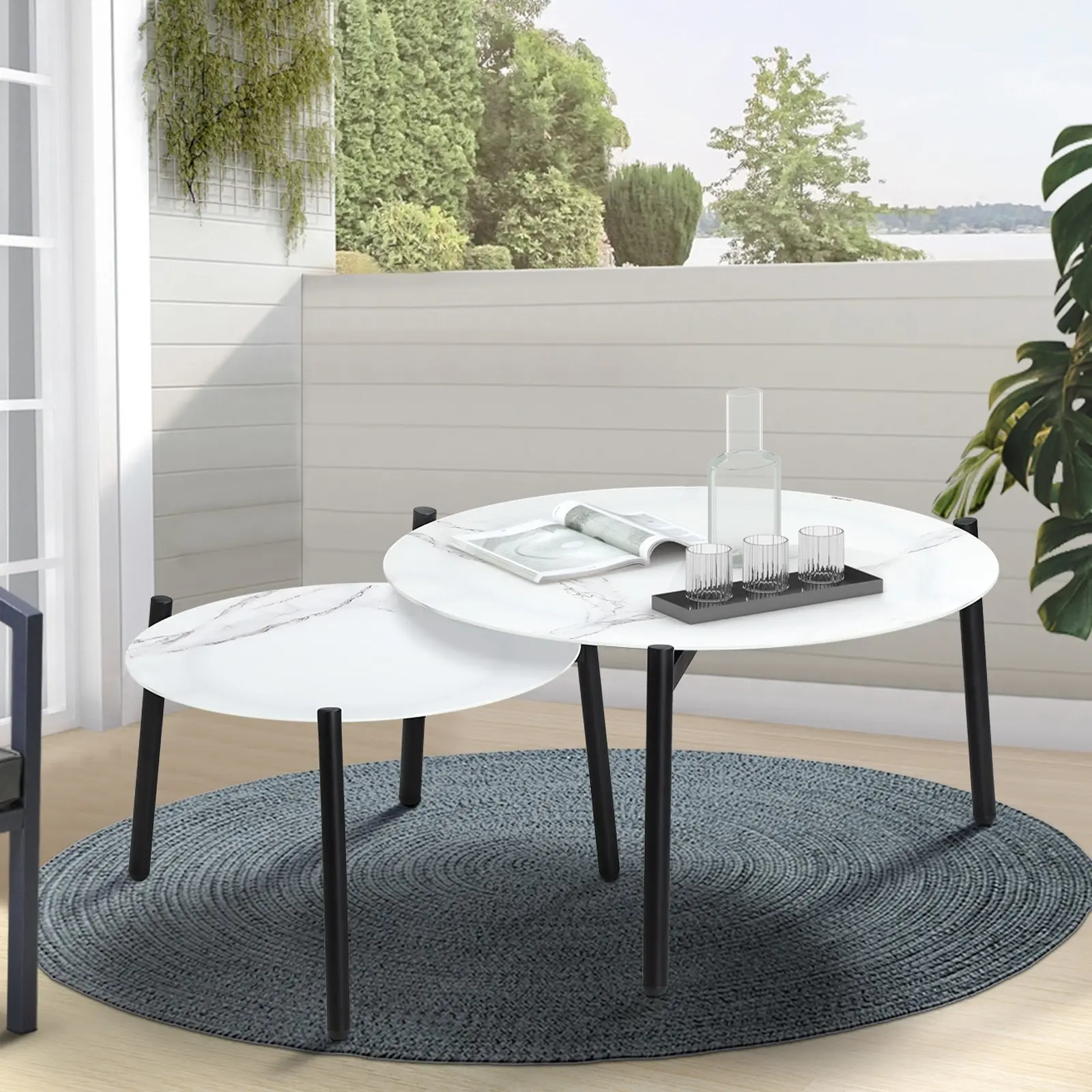 Livsip Coffee Side Marble Table 50/70cm Set Desk Patio Outdoor Furniture Garden