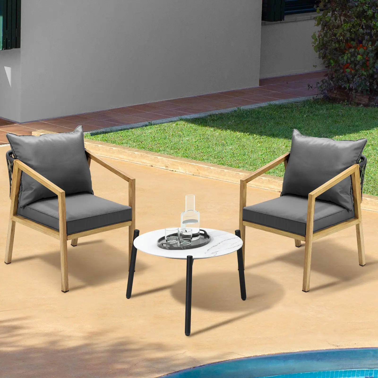 Livsip 3PCS Outdoor Patio Setting Furniture Lounge Set White 50cm Coffee Table
