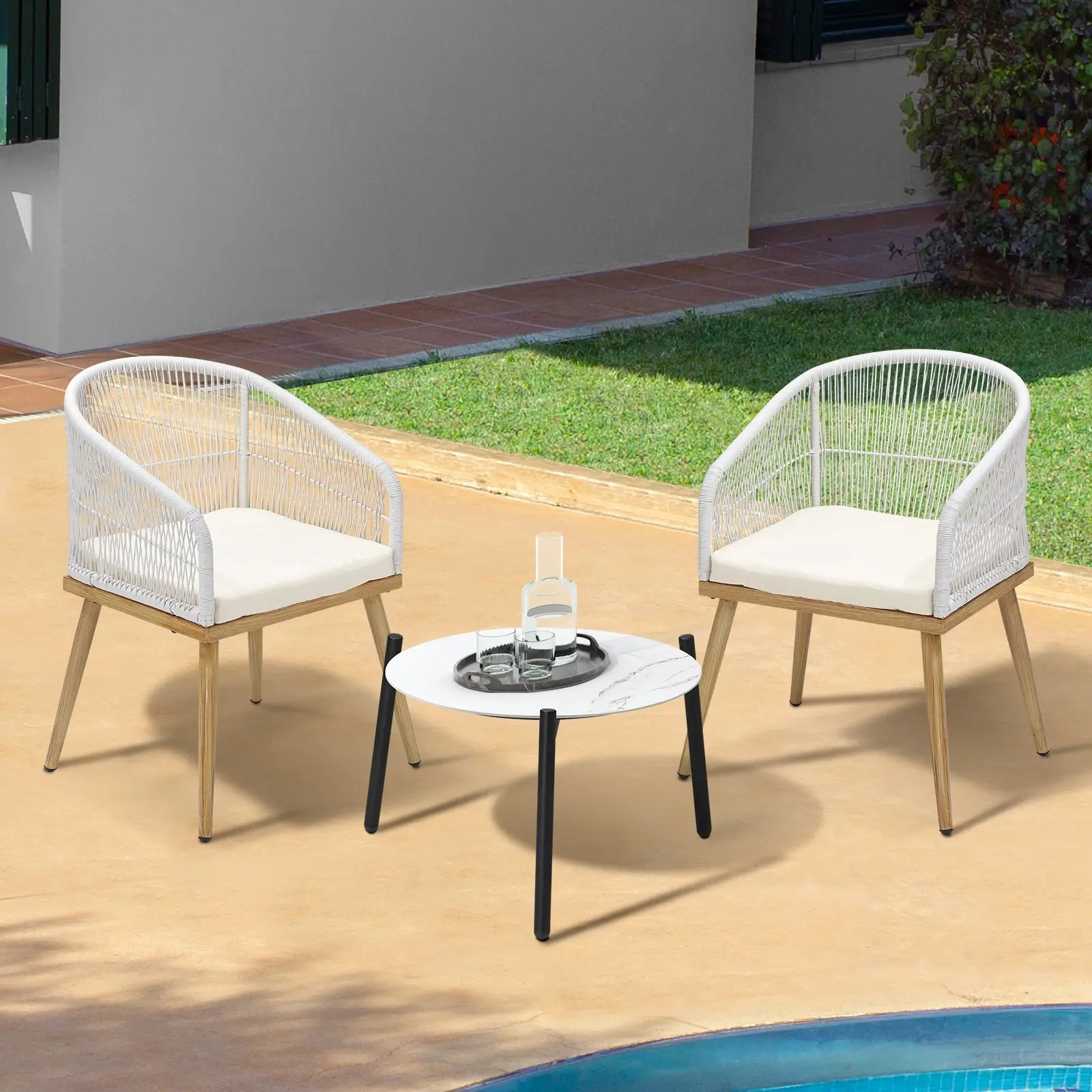Livsip 3 Piece Outdoor Patio Setting Bistro Set Lounge Furniture Sets 50cm Table NOKU Chairs