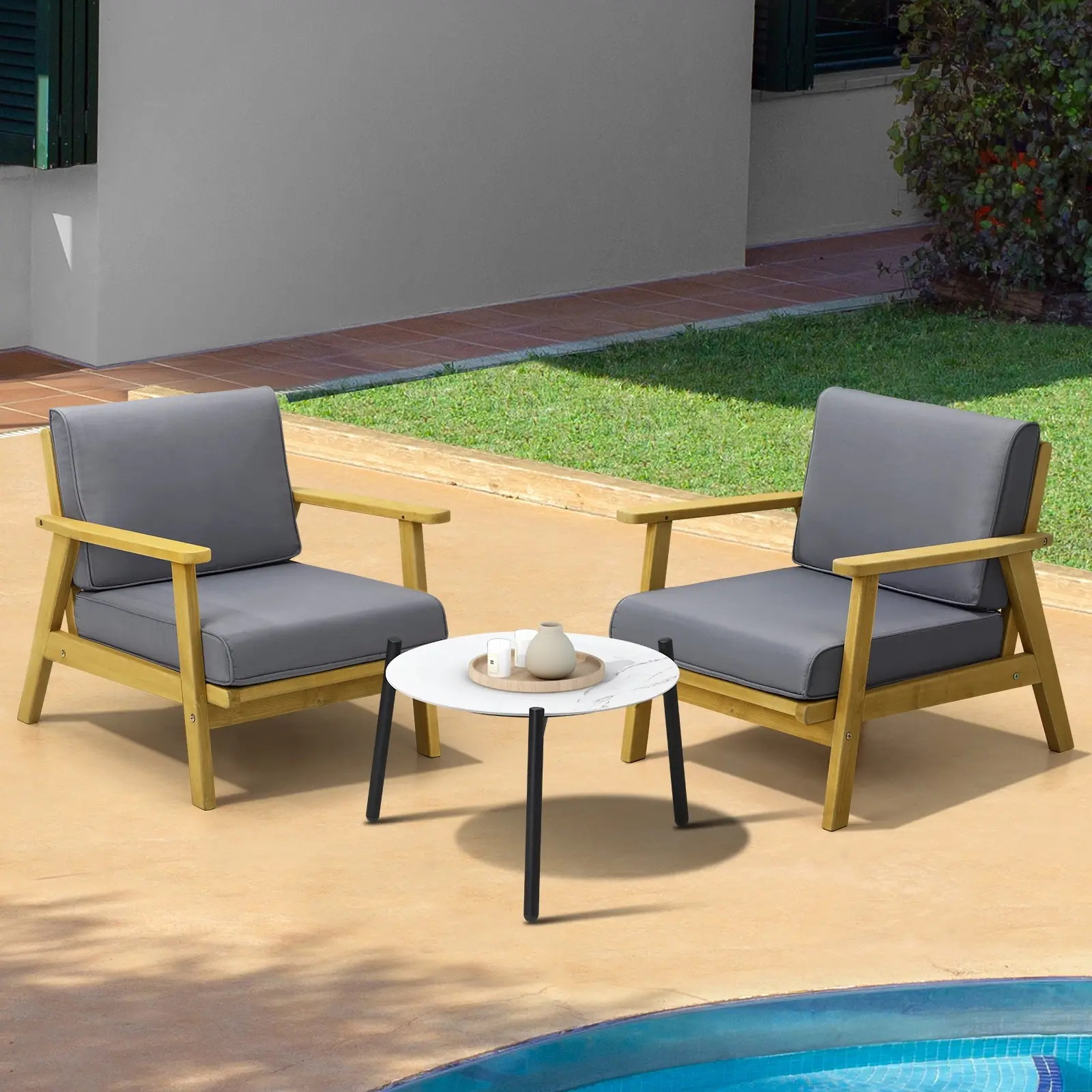 Livsip 3PCS Outdoor Lounge Set Patio Furniture Sets 50cm White Coffee Side Table