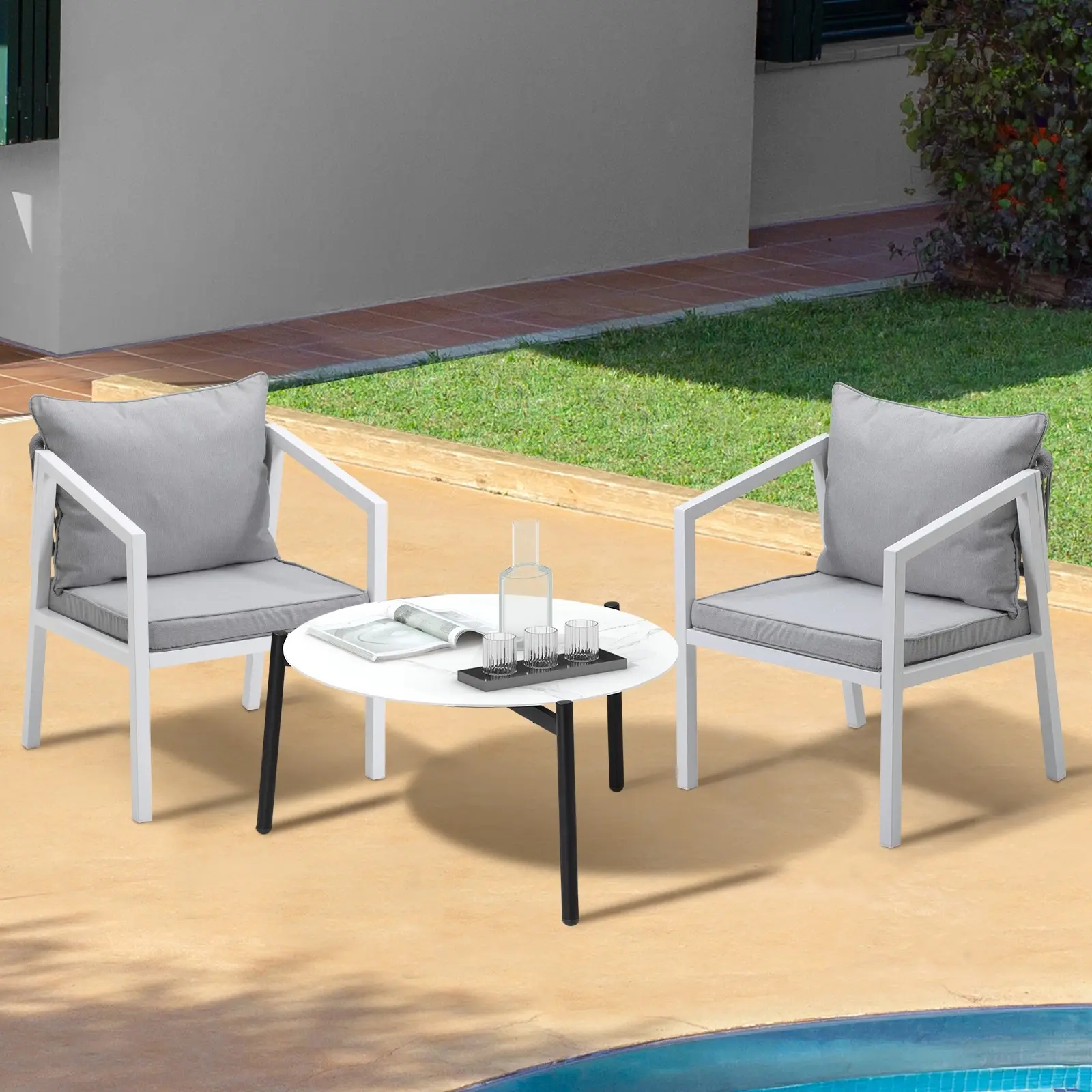 Livsip Outdoor Patio Setting Furniture Lounge Set White 70cm Coffee Table