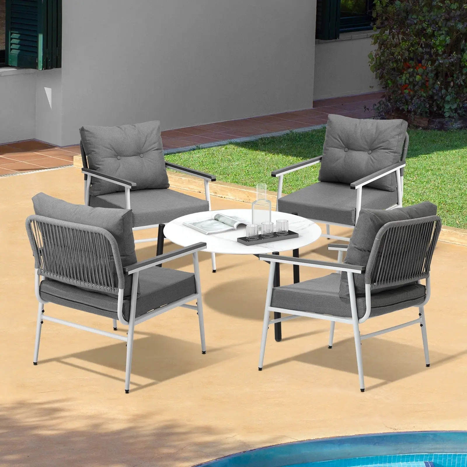 Livsip Outdoor Patio Setting 5PC Bistro Lounge Furniture Set 70cm White Table