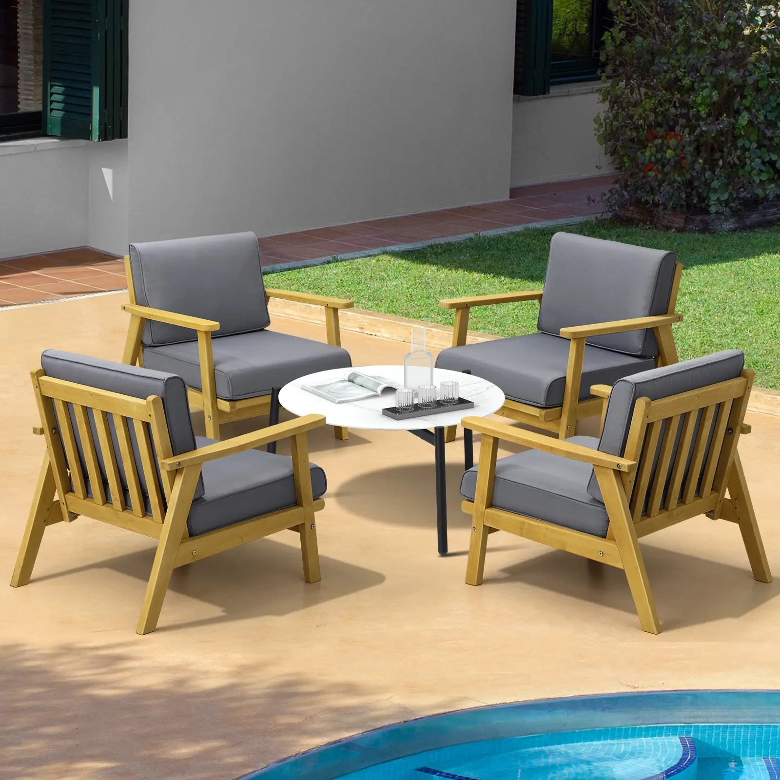 Livsip Outdoor Lounge Set 5PCS Patio Furniture Sets 70cm White Coffee Side Table