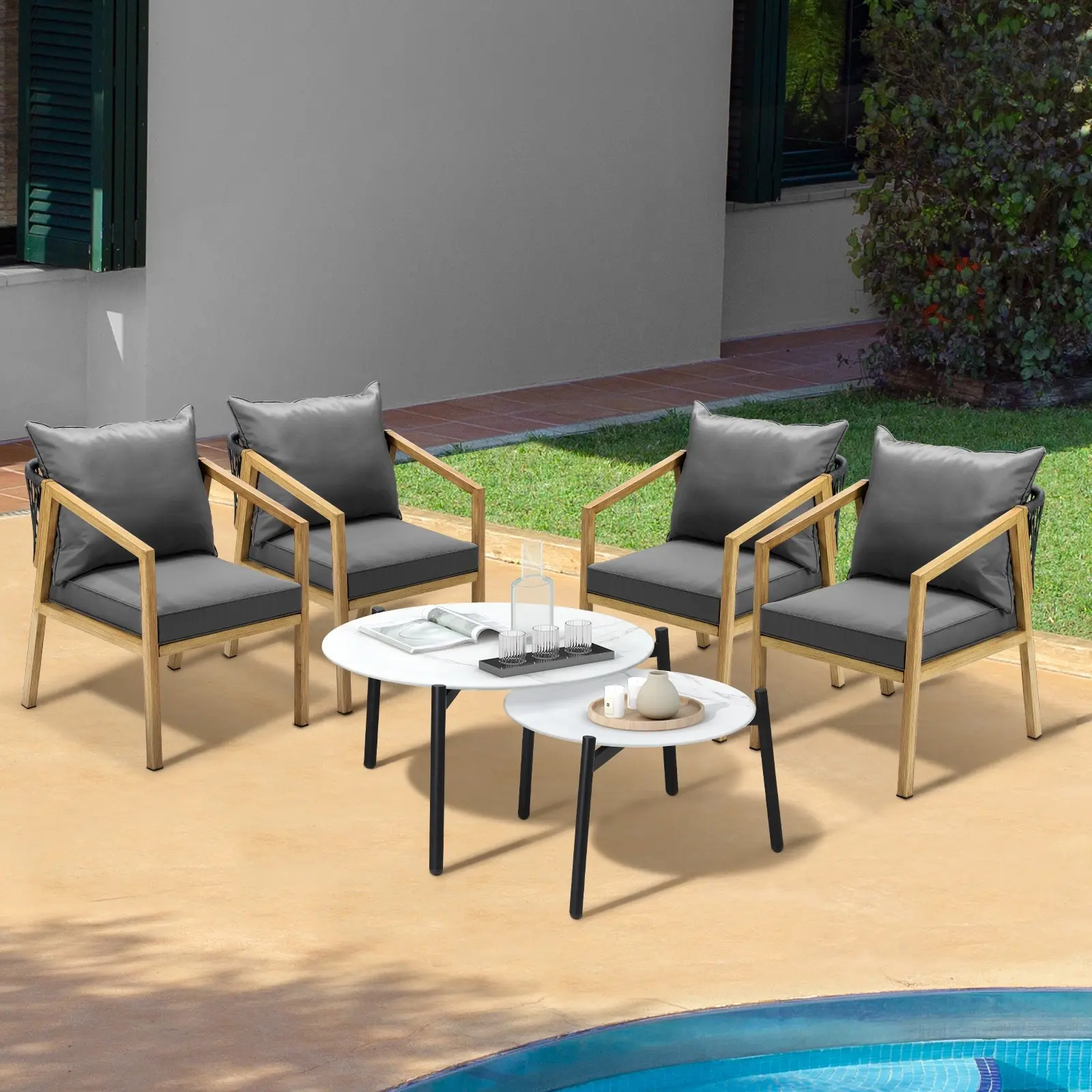 Livsip 6PCS Outdoor Patio Setting Furniture Lounge White 70cm Coffee Table Set