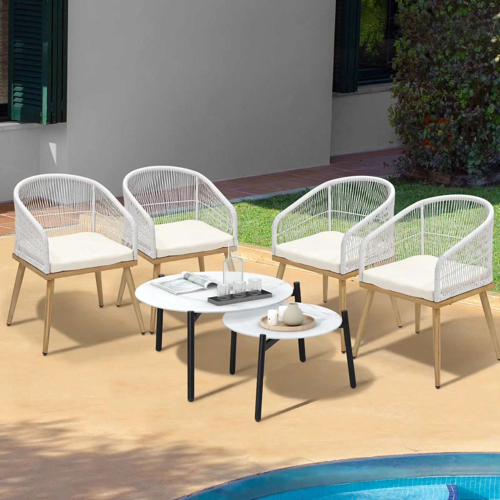 Livsip 6PCS Outdoor Patio Setting Bistro Set Lounge Furniture White Table Sets - Up to 65% off Outdoor Furniture