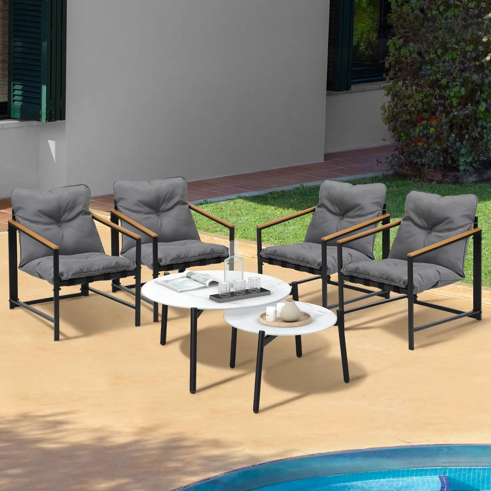 Livsip 6PC Outdoor Patio Furniture Set Round White Marble Table Sets - Up to 65% off Outdoor Furniture