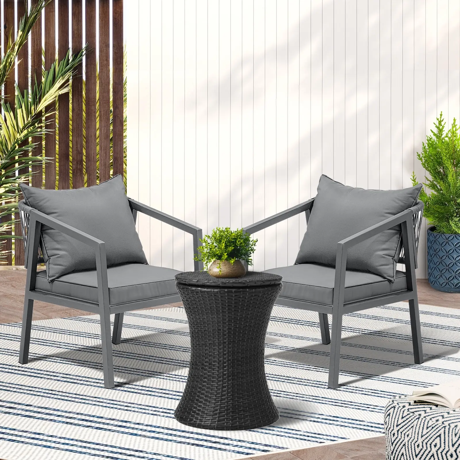 Livsip Outdoor Patio Furniture Set Ice Bucket Black Table Bistro Setting 3pcs