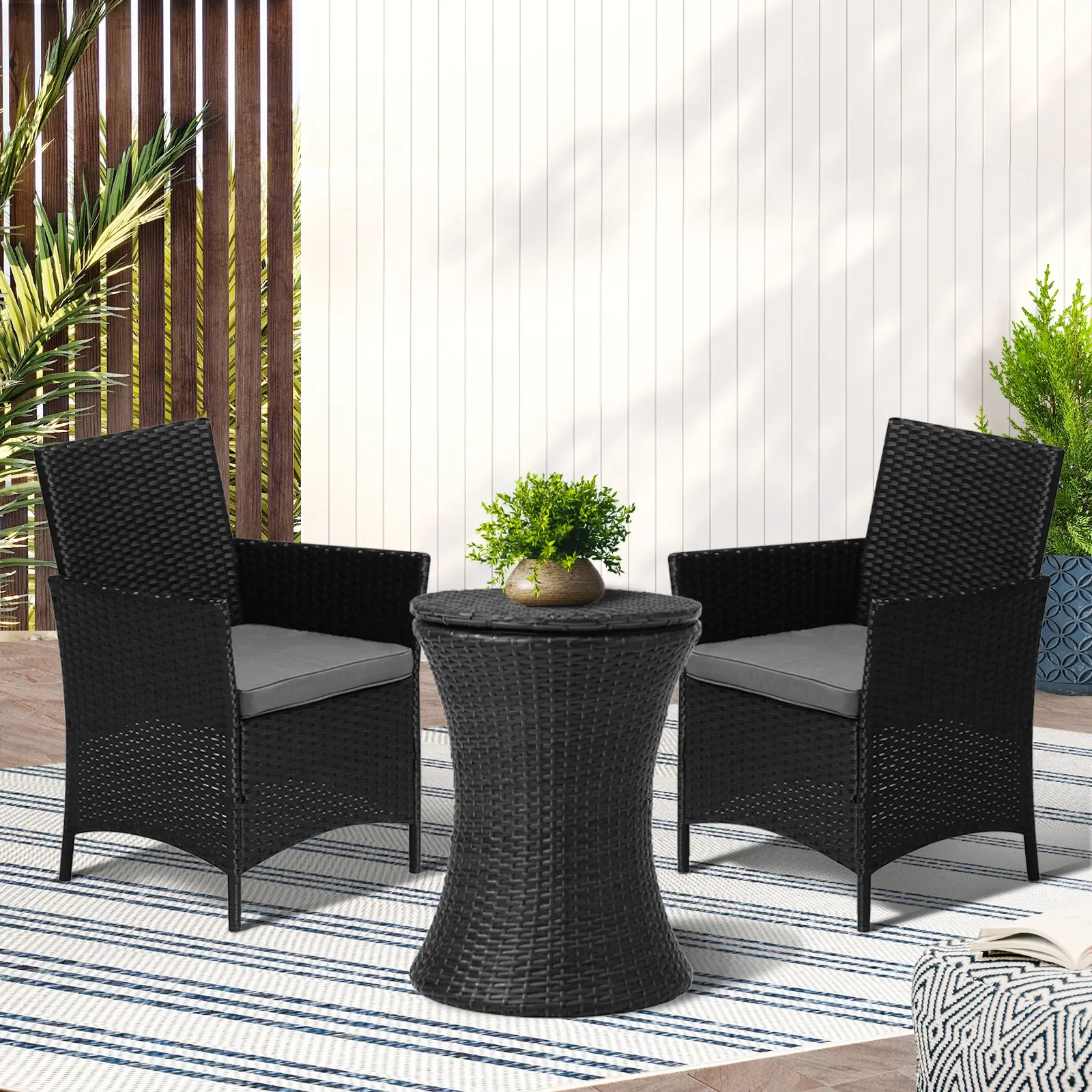 Livsip Outdoor Patio Set Ice Bucket Table Black Bistro Setting 3pcs - Furniture