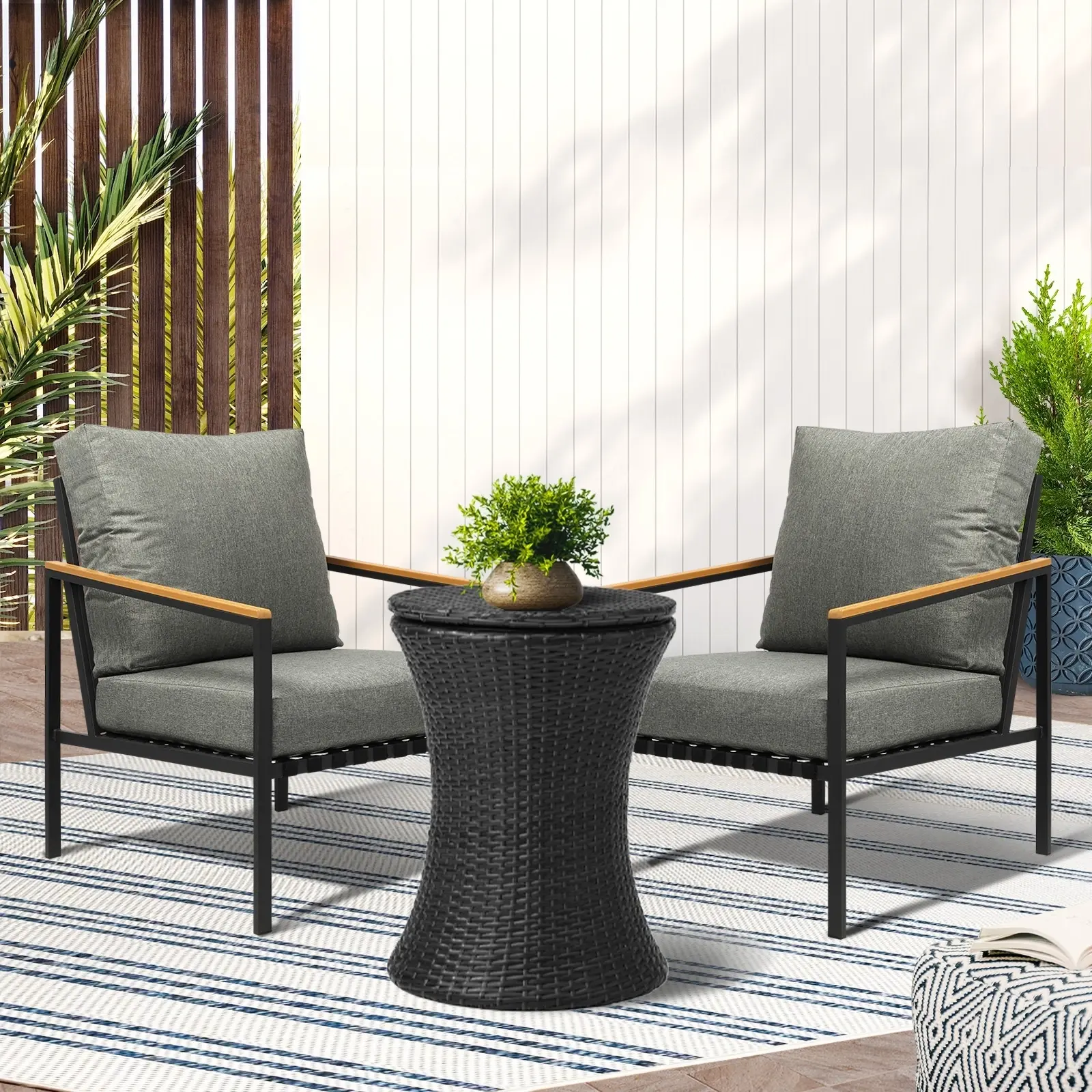 Livsip Outdoor Patio Set Ice Bucket Black Adjustable Table Sofa Setting 3pcs - Furniture