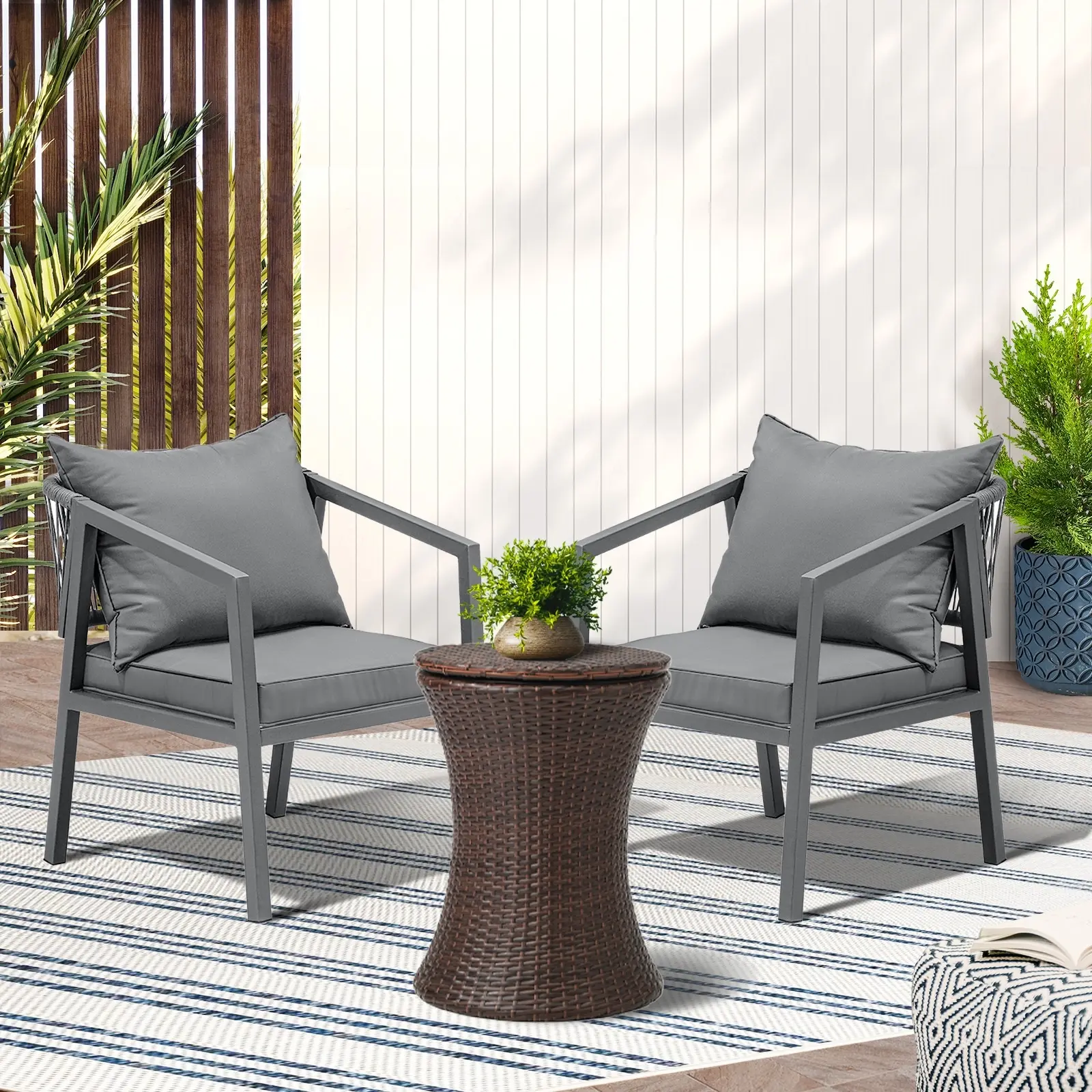 Livsip Outdoor Patio Furniture Set Ice Bucket Brown Table Bistro Setting 3pcs