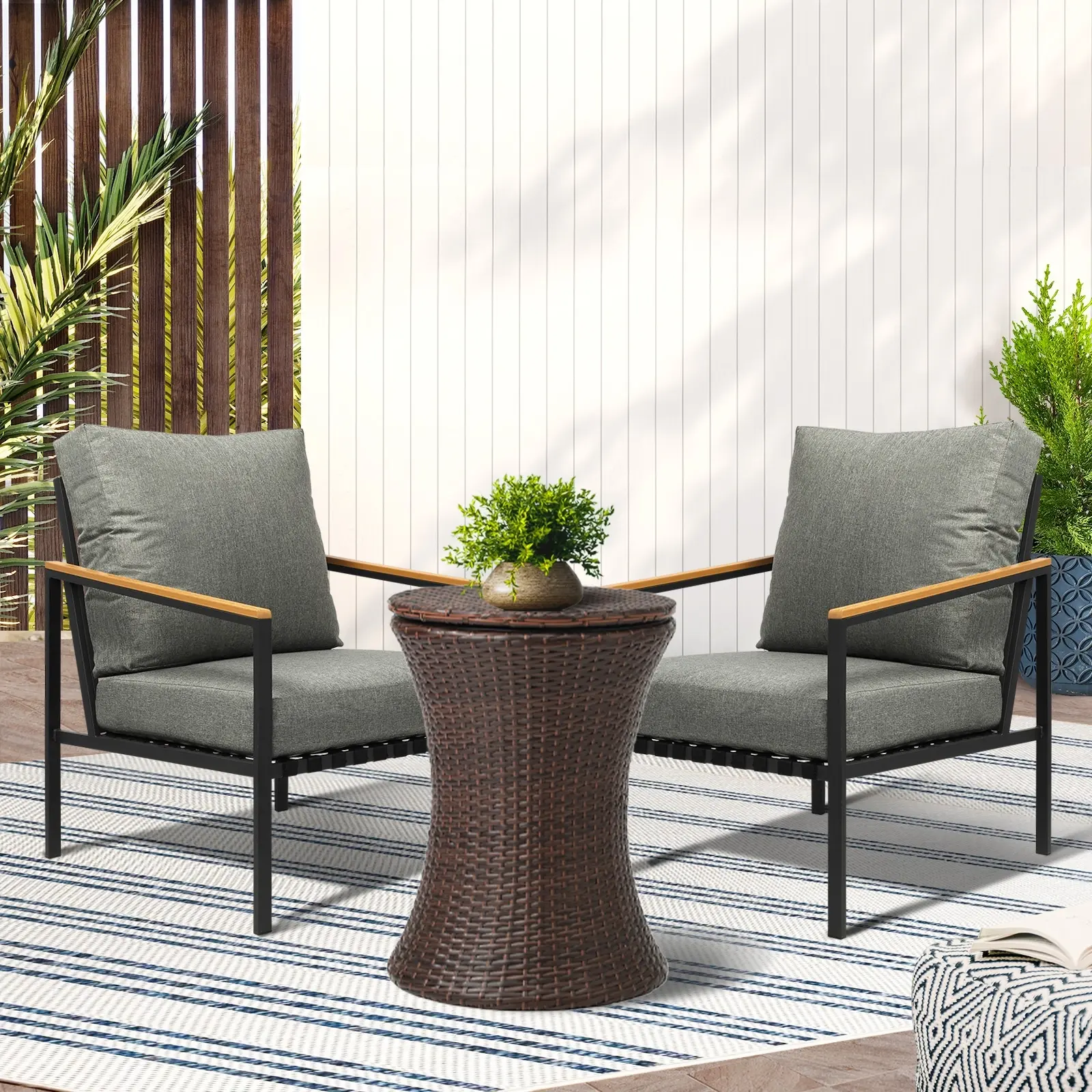 Livsip Outdoor Patio Set Ice Bucket Brown Adjustable Table Sofa Setting 3pcs - Furniture
