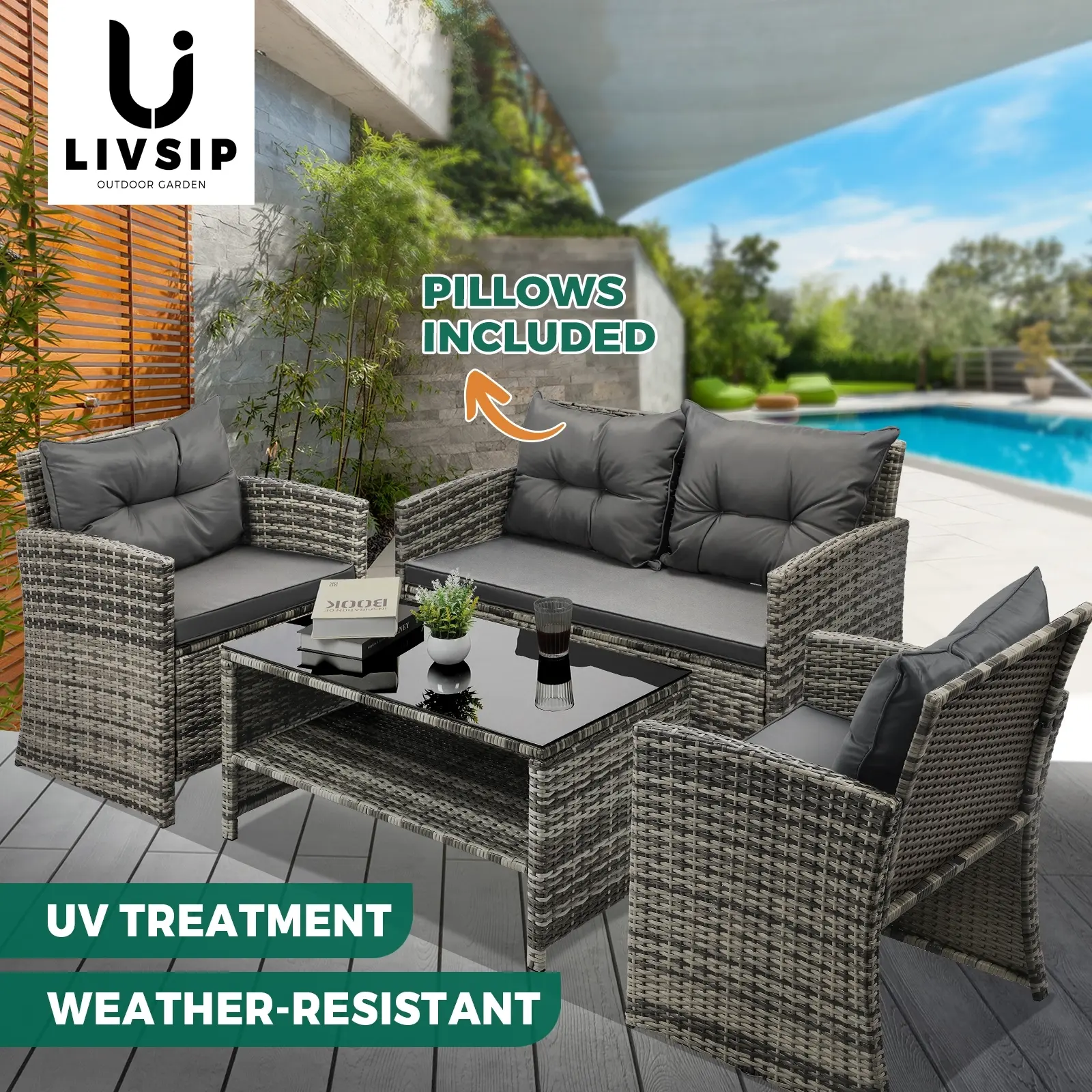 Livsip Outdoor Lounge Set Patio Furniture Dining Chairs Wicker Table 4 Piece - Up to 65% off Outdoor Furniture