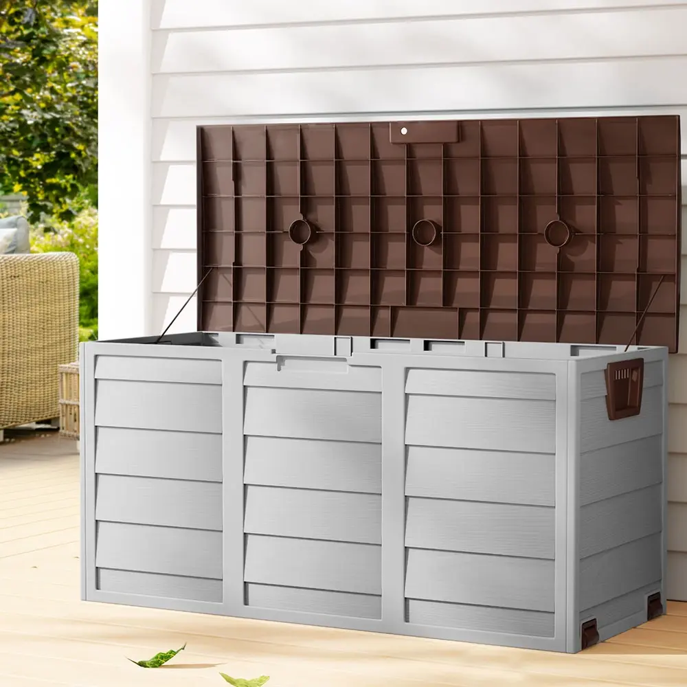 Gardeon Outdoor Storage Box 290L Lockable Organiser Garden Deck Shed Tool Brown - Outdoor Storage Boxes - Up to 60% off