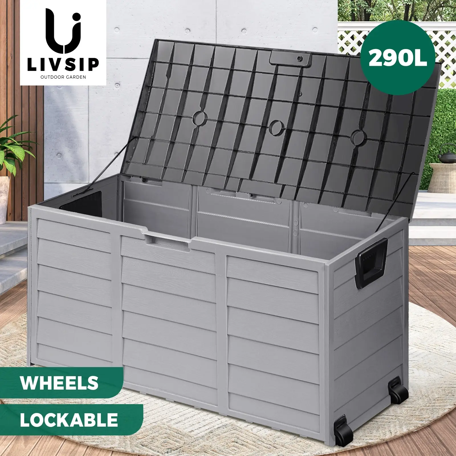 Livsip 290L Outdoor Storage Box Container Garden Chest Deck Tool Toy Lockable - Outdoor Storage Boxes - Up to 60% off