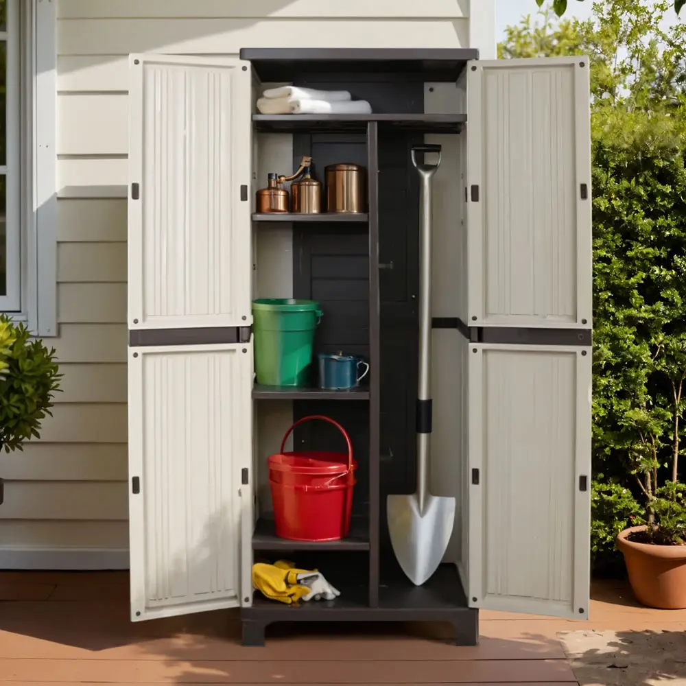 Gardeon Outdoor Storage Cabinet Box 173cm Lockable Cupboard Sheds Garage Adjustable Beige - Outdoor Storage Boxes - Up to 60% off