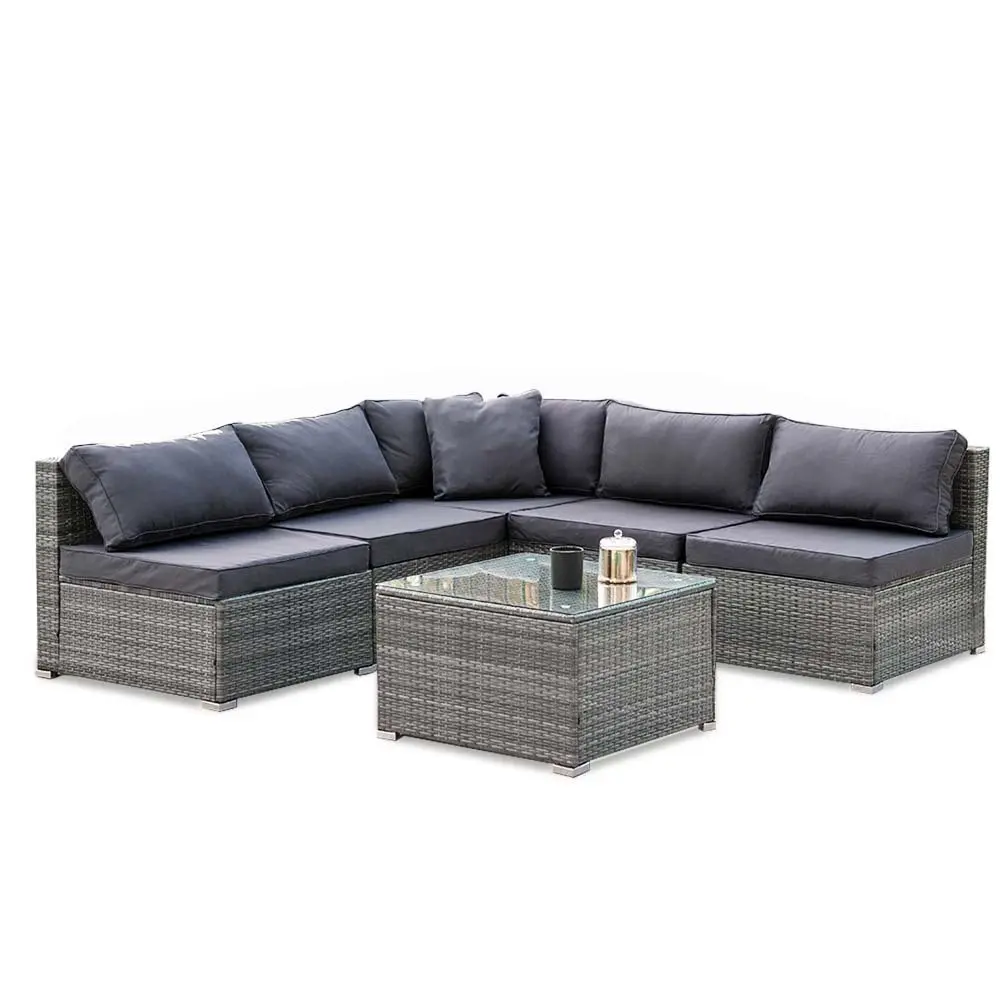 LONDON RATTAN 5 Seater Modular Outdoor Setting Lounge with Coffee Table, Grey - Furniture