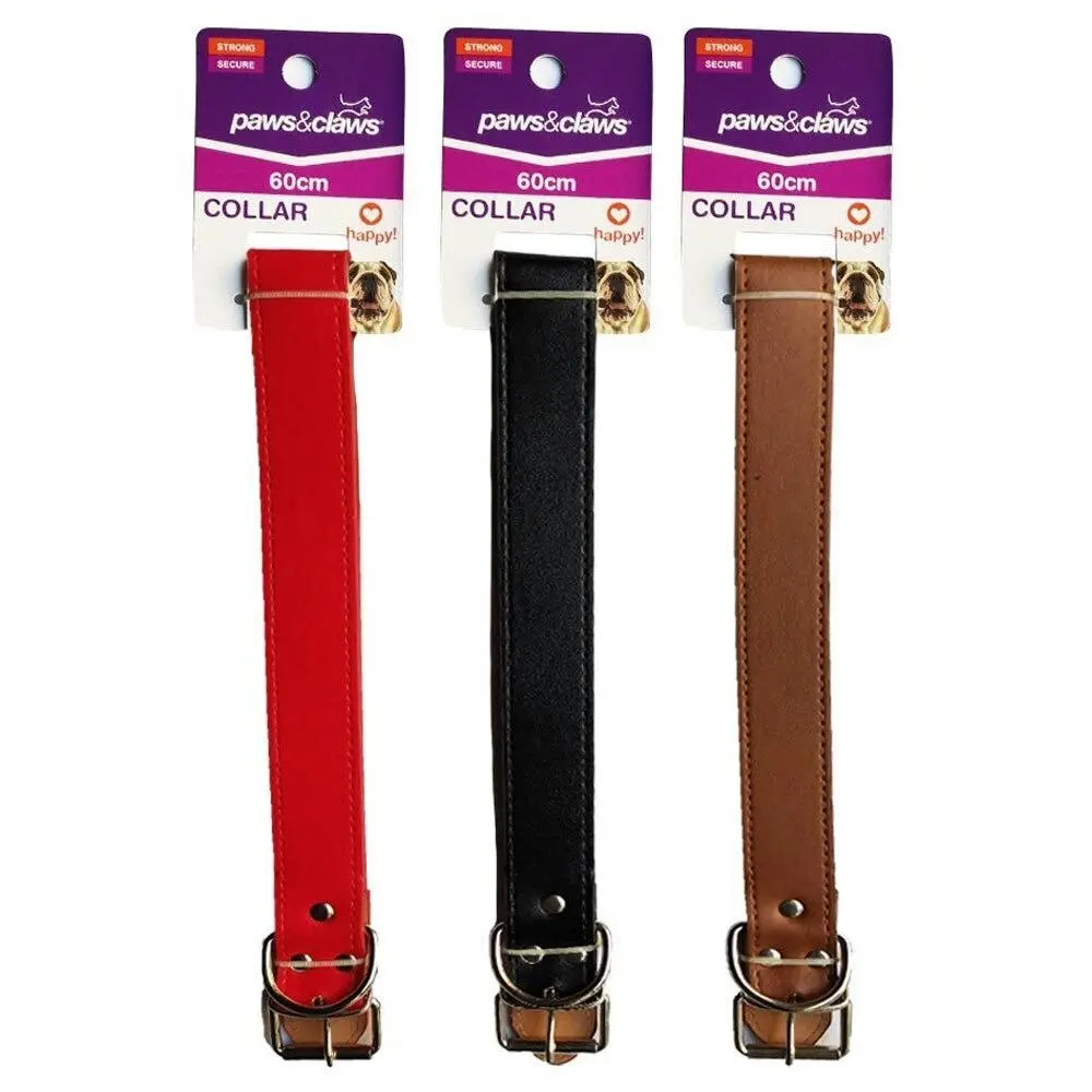 3x Paws & Claws Premium Original Dog 60cm Collar Adjustable Pet Neck Strap Asst. - Pets