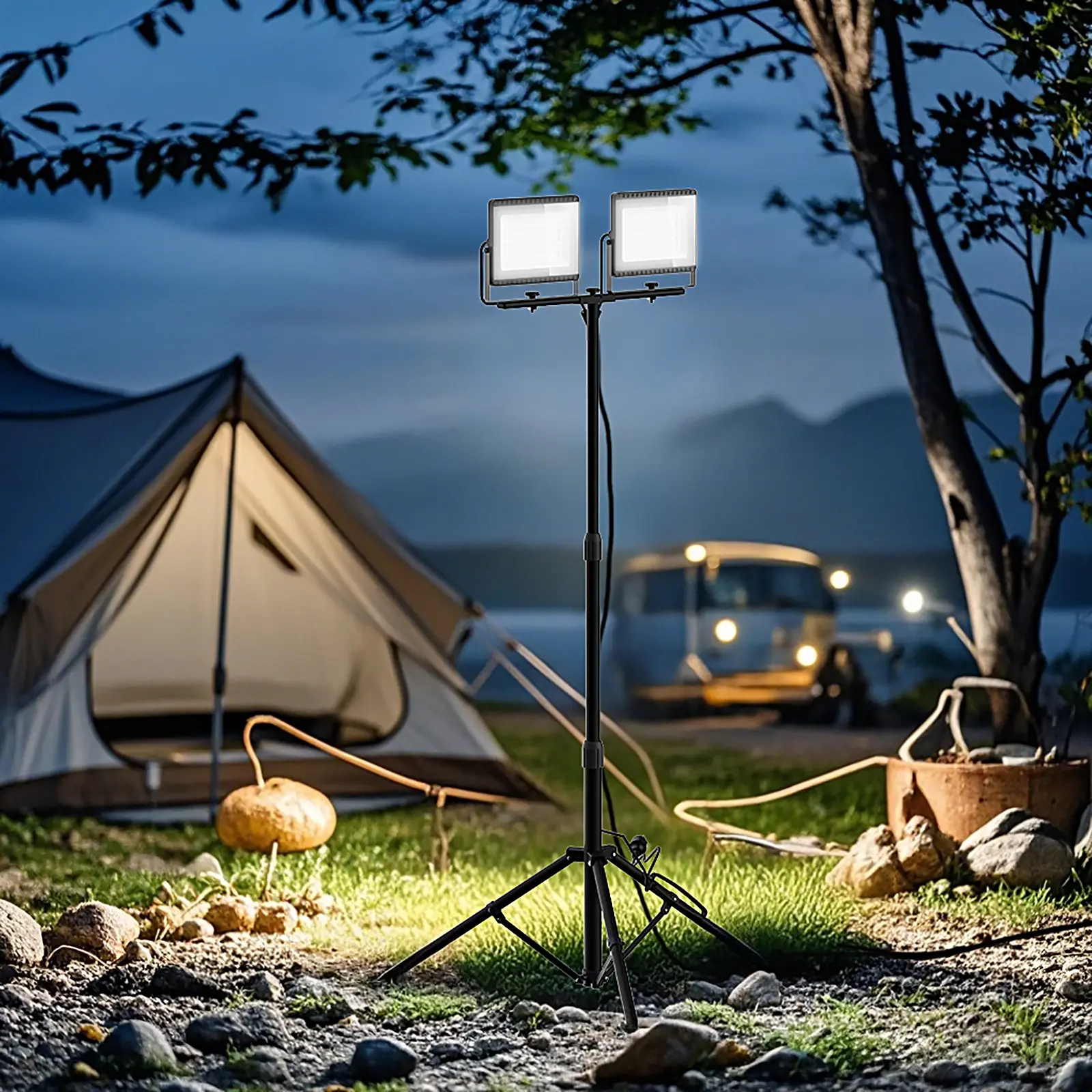 Outway Outdoor Work Light Adjustable Stand 2 x 50W LED Spotlight Flood Lights - Home & Garden