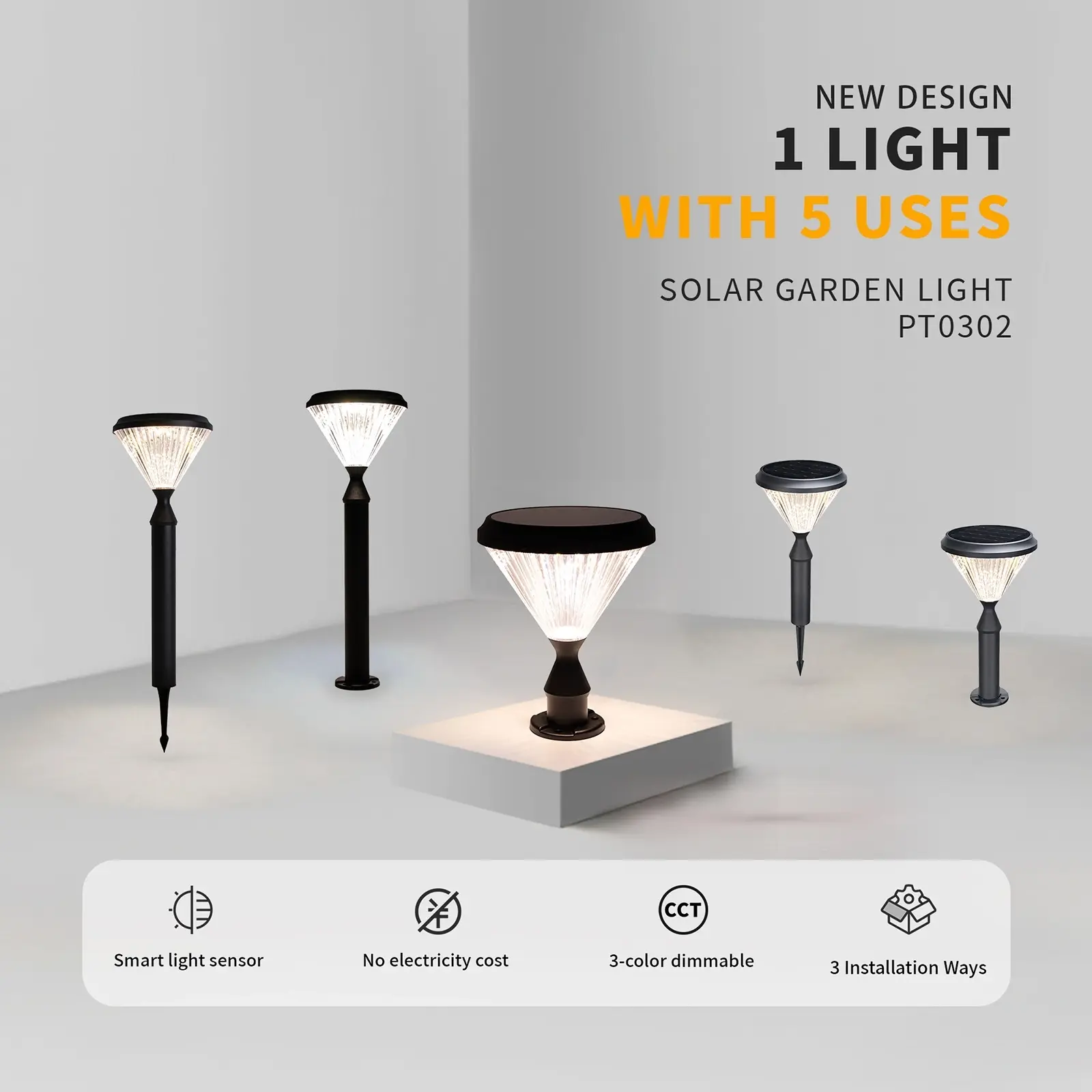 Outway Solar Lawn Light 3-in-1 Garden Pillar Lights Outdoor Waterproof Lamp