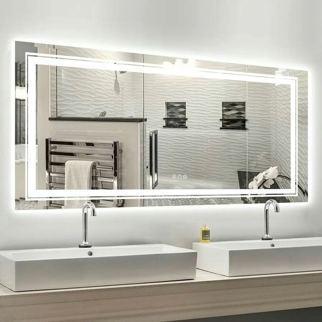 Fin 1200X600Mm Led Bathroom Mirror Dual Lights Backlit Vanity Mirror Anti Fog Touch - Home & Garden