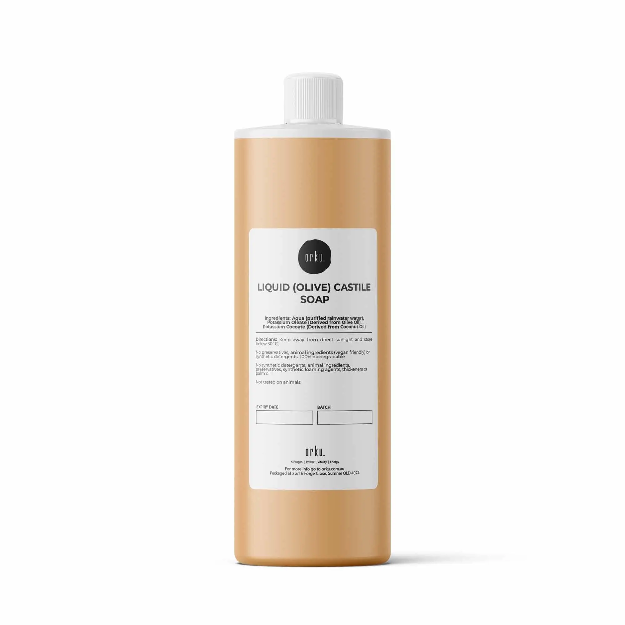 Orku 500ml Liquid Castile Soap - Pure Unscented Natural Olive Oil Base Concentrate