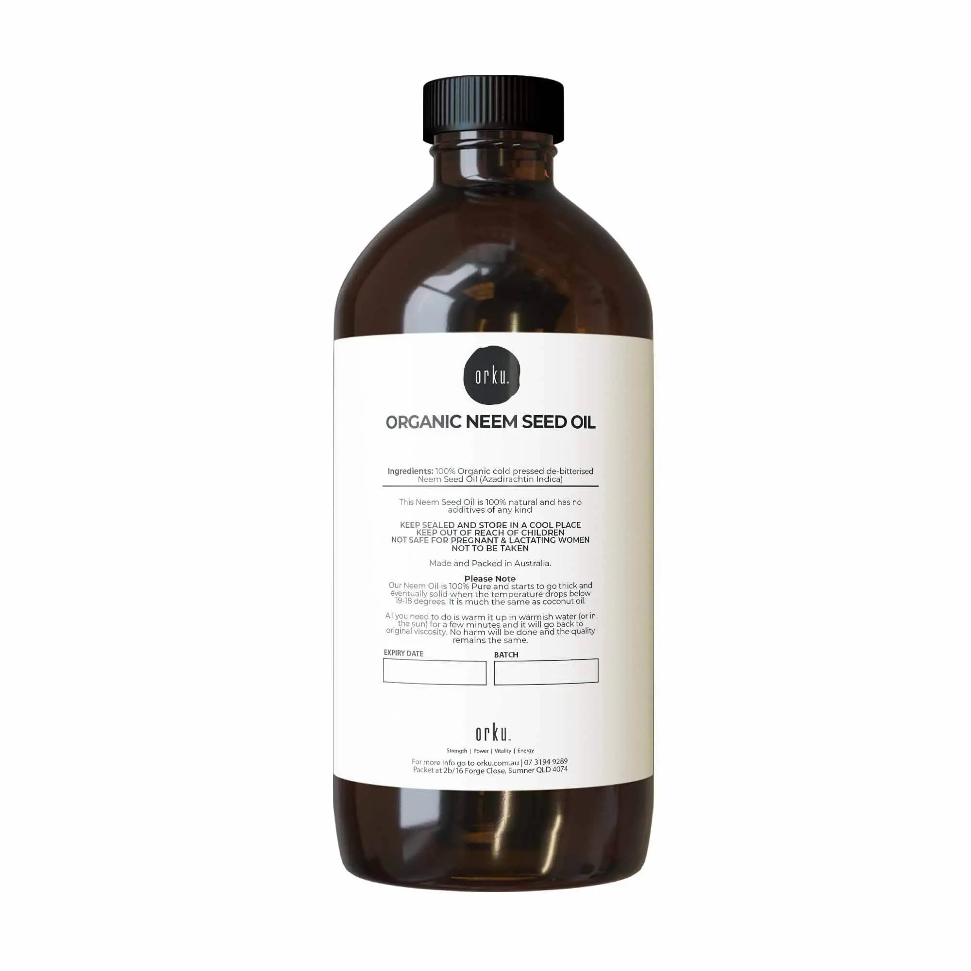 Orku 500ml Organic Neem Seed Oil Debitterised Cold Pressed Azadirachtin Indica - Beauty
