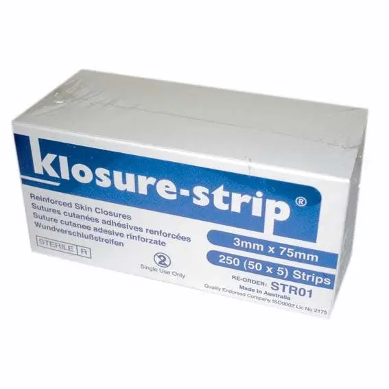 Klosure-Strip Reinforced Wound Skin Closure Strips No. 01, 3 x 75mm 5 Pack x10