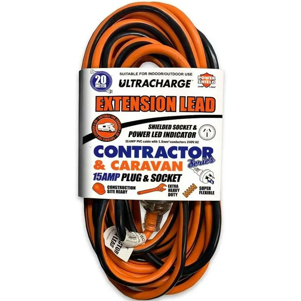 UltraCharge 20m Extension Lead Cable 15A 240V Heavy Duty Cord Plug/Socket - Electronics