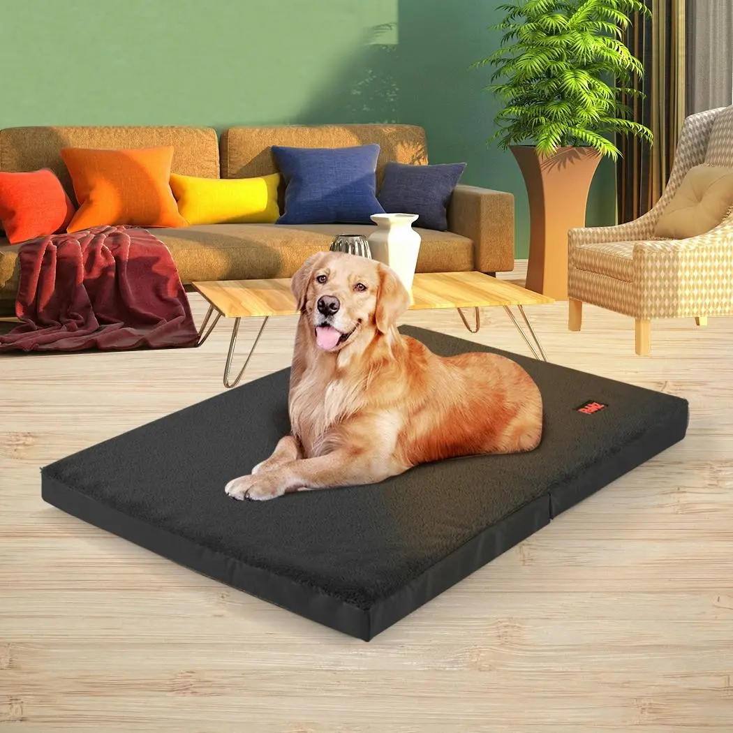 Pawz Pet Bed Foldable Dog Puppy Beds Cushion Pad Pads Soft Plush Black XL - Pets