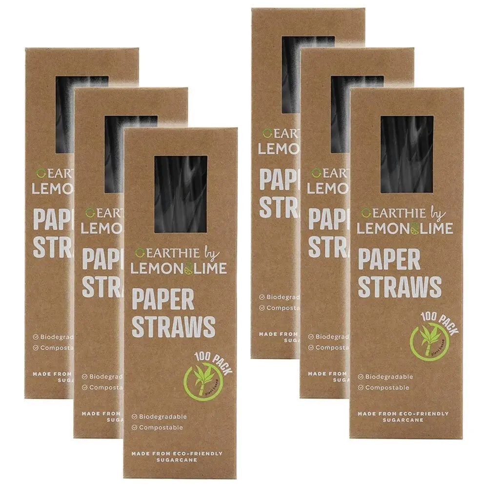 600x Lemon & Lime 20cm Paper Straws Black Drinks/Drinking/Party Eco Friendly - Hobbies
