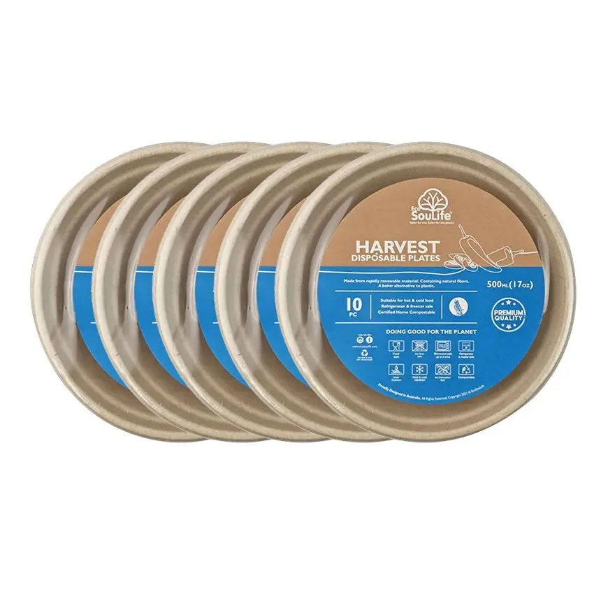 5x 10pc Eco Soulife Disposable/Compostable Harvest Party Food 500ml Bowl/Plate - Hobbies