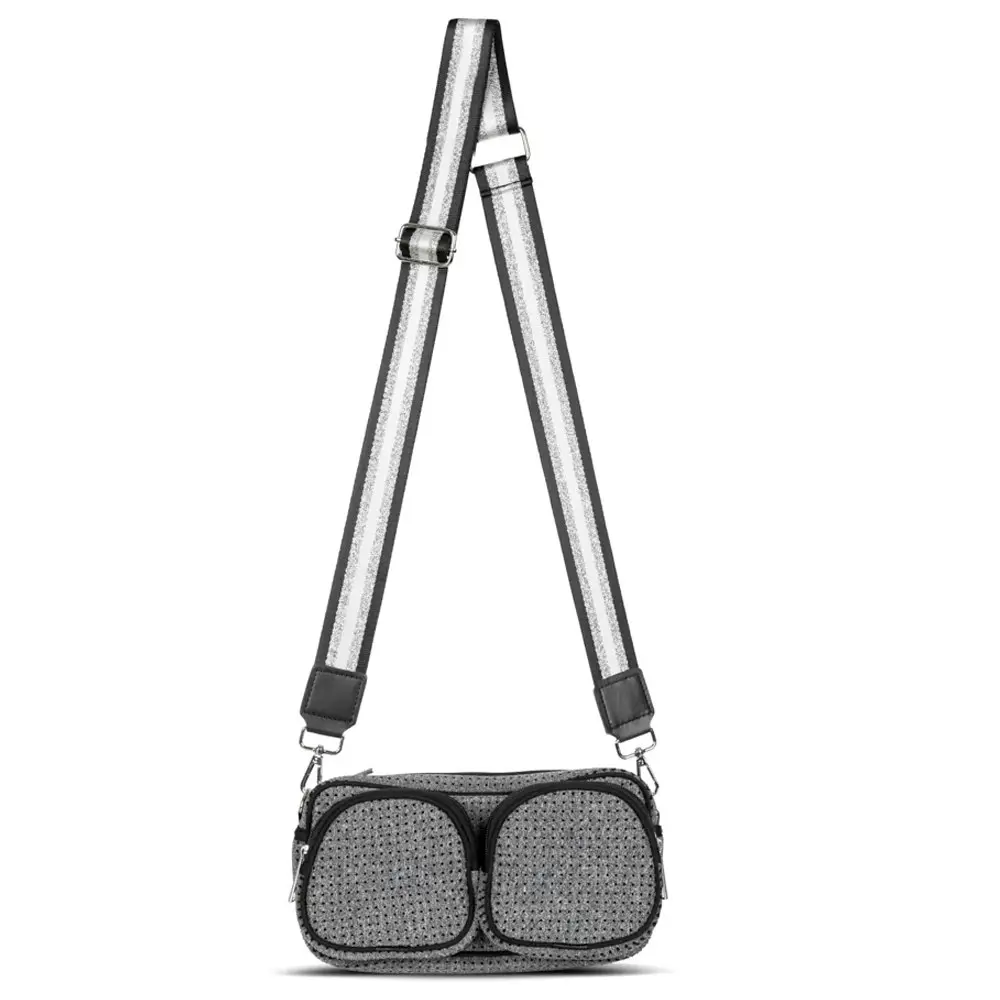 Punch Neoprene Double Pocket Travel Bag Handbag w/Crossbody Strap Marl Grey - Fashion