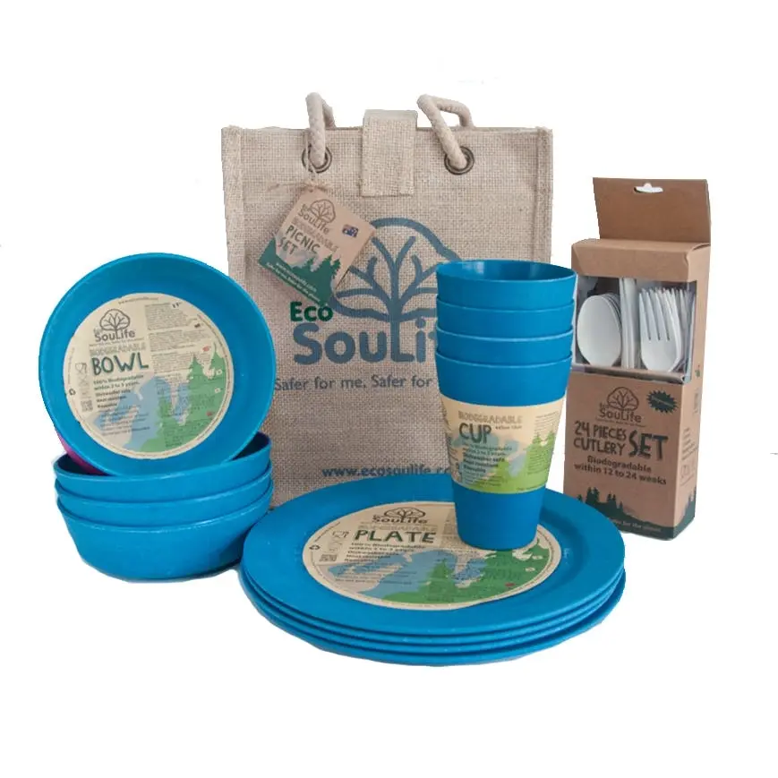 37pc Eco Soulife Reusable Biodegradable All Natural Family Picnic Set Navy - Home & Garden
