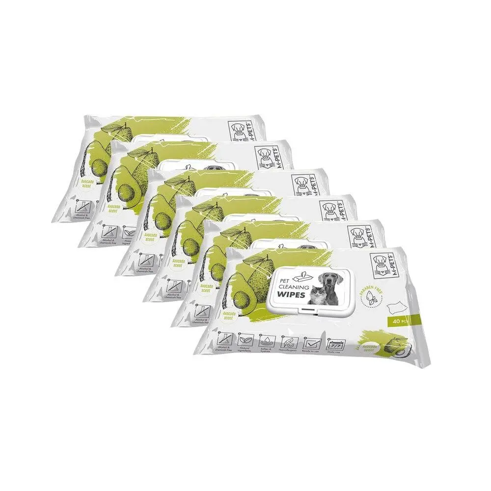 6x 40pc M-Pets 20cm Pet Dog/Cat Care Stain Cleaning Hygiene Wipes Towel Avocado