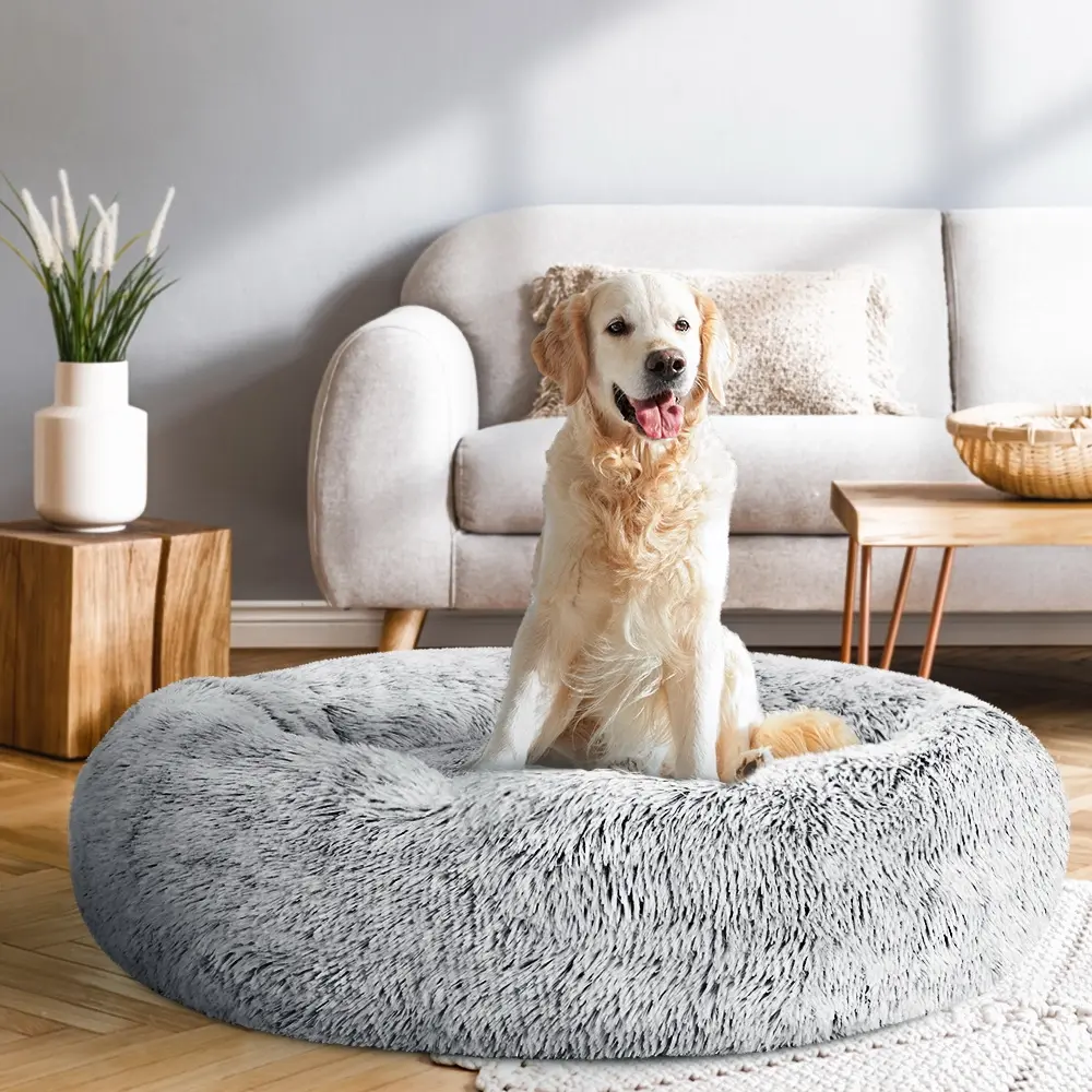 i.Pet Pet Bed Dog Cat 90cm Large Calming Soft Plush Light Charcoal - Pets