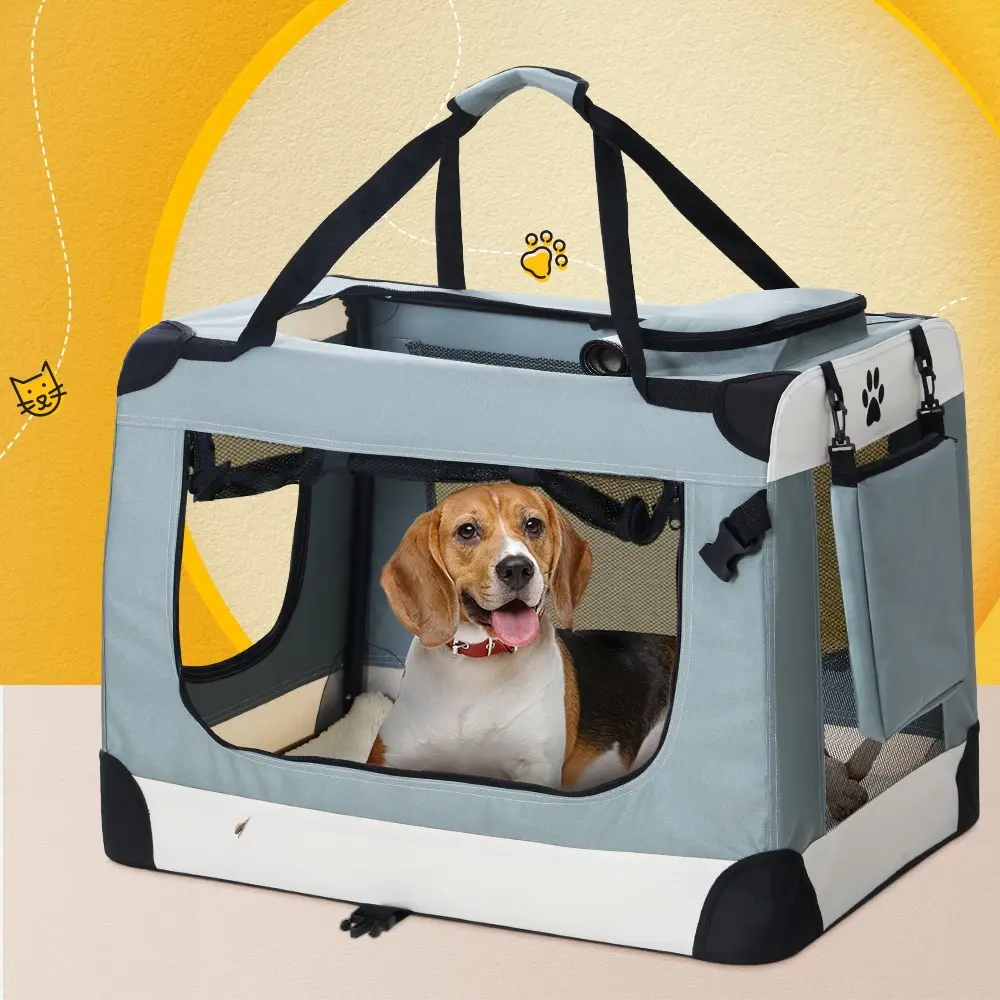 i.Pet Pet Carrier Soft Crate Dog Cat Travel 90x61CM Portable Foldable Car 2XL - Pets