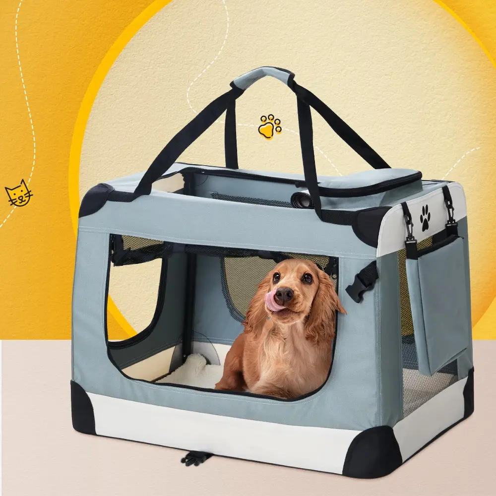 i.Pet Pet Carrier Soft Crate Dog Cat Travel 70x52CM Portable Foldable Car Large - Pets