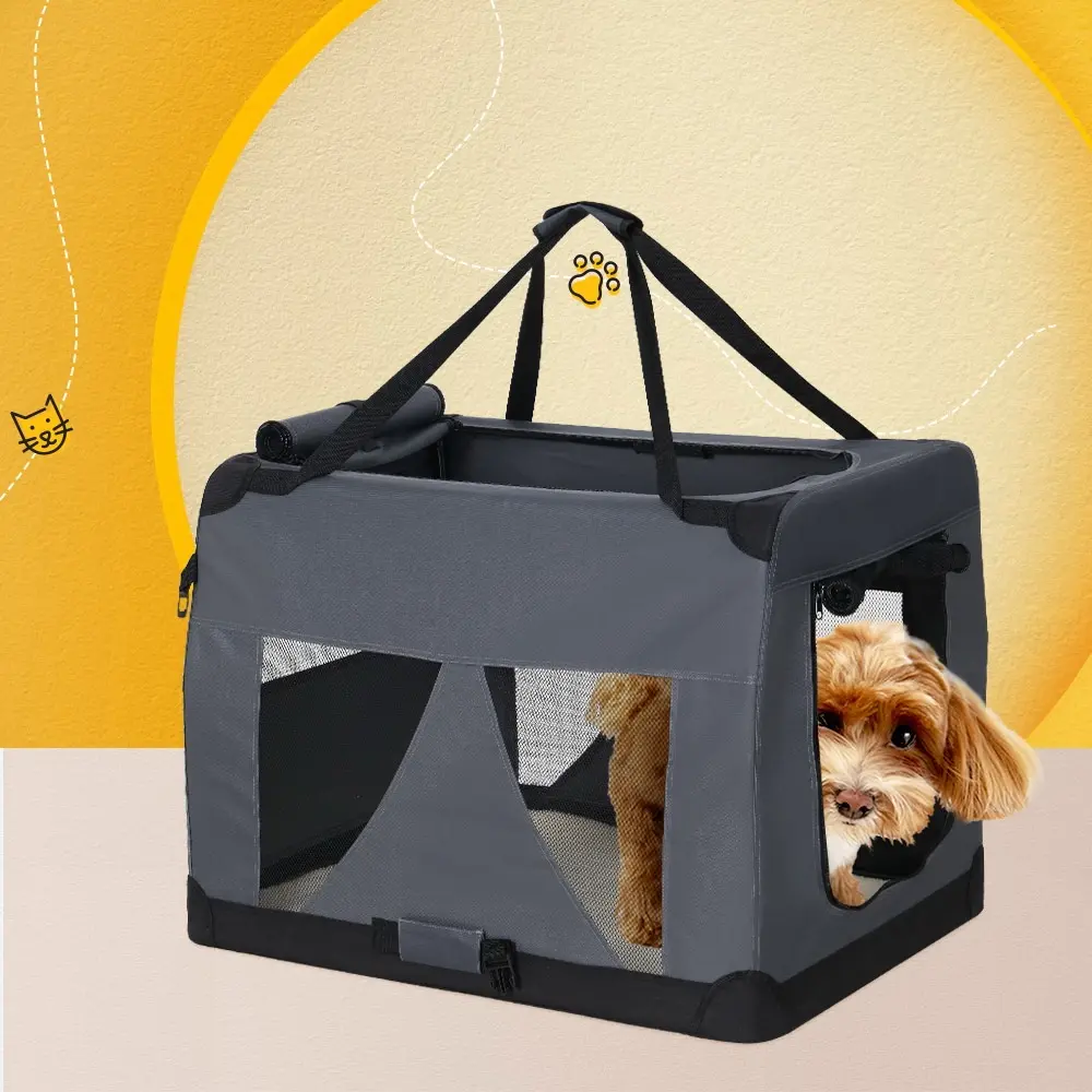 i.Pet Pet Carrier Soft Crate Dog Cat Travel 60x42CM Portable Foldable Car M - Pets