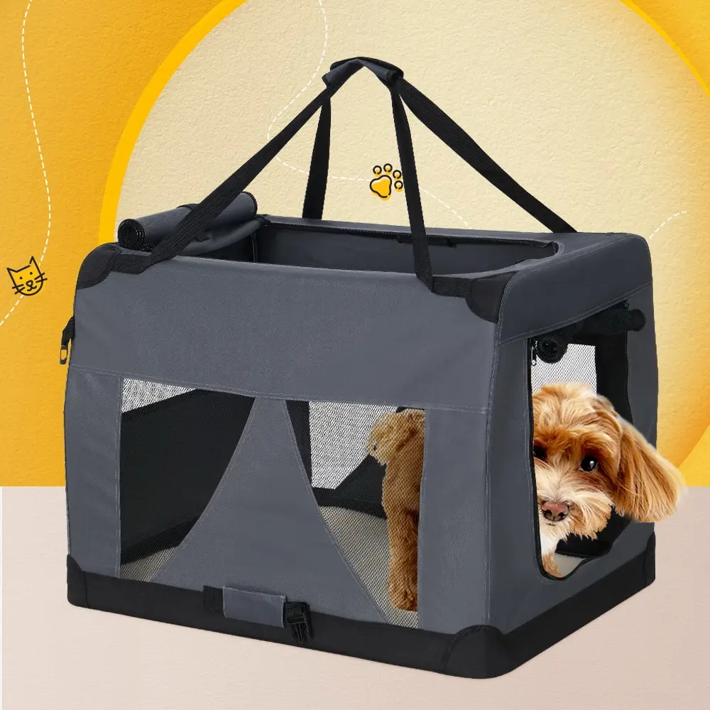 i.Pet Pet Carrier Soft Crate Dog Cat Travel 82x58CM Portable Foldable Car XL - Pets