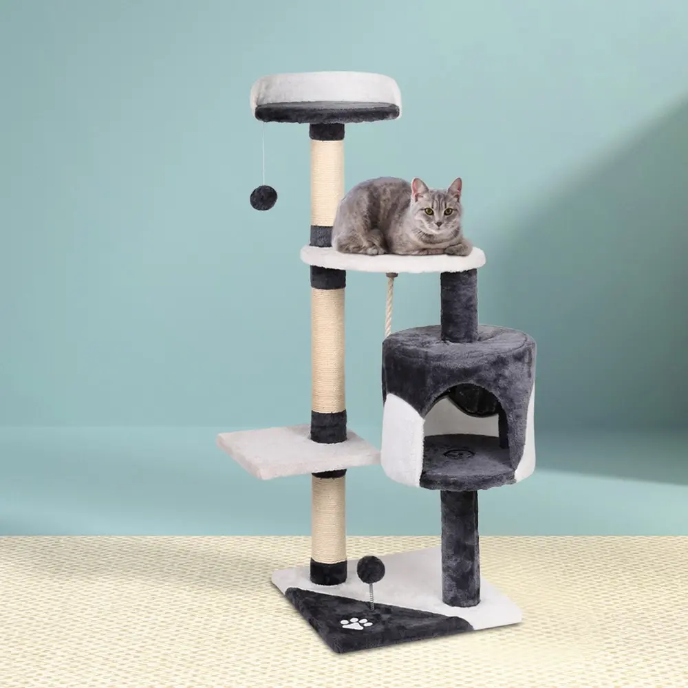 i.Pet Cat Tree 112cm Tower Scratching Post Scratcher Wood Condo House Furniture - Pets