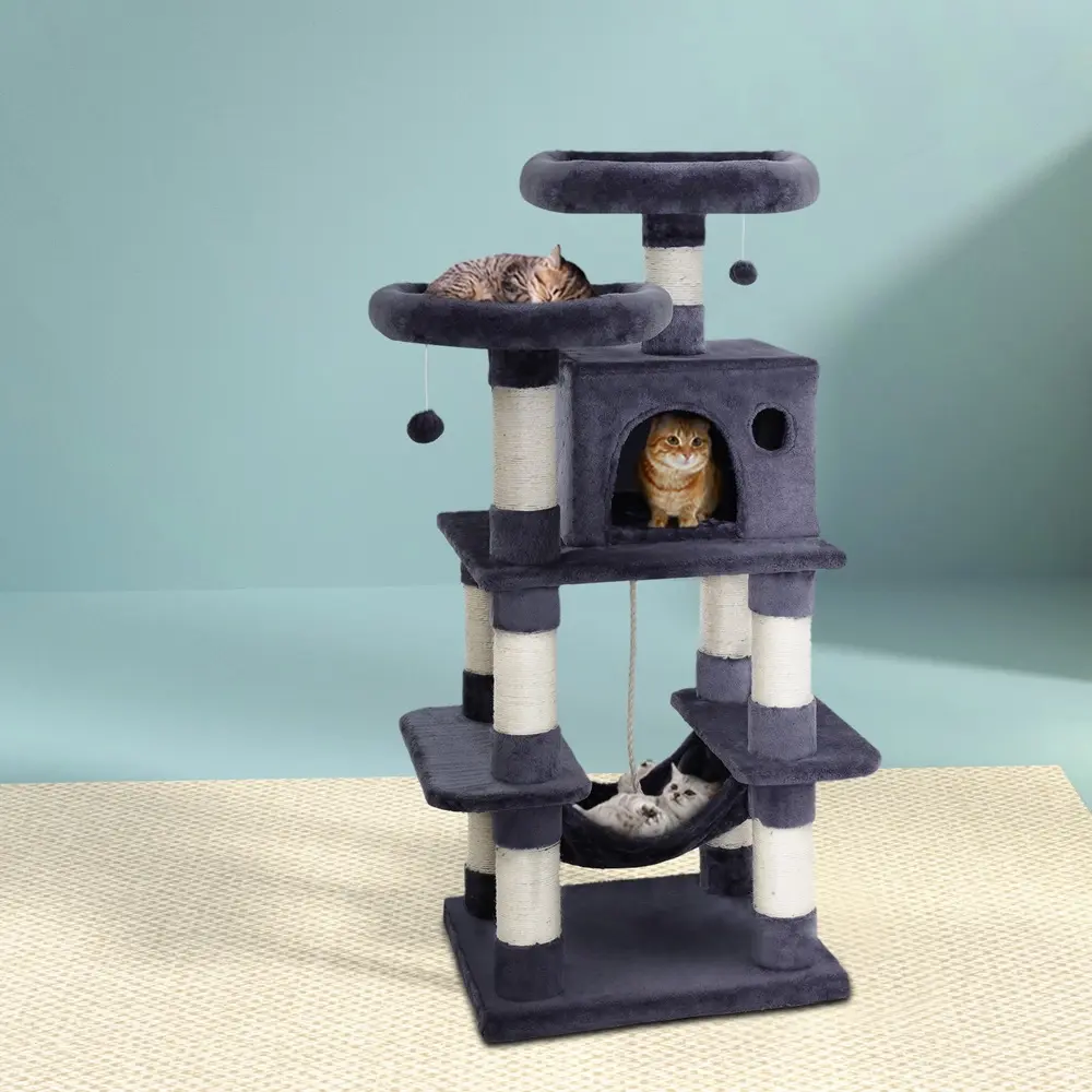 i.Pet Cat Tree 145cm Tower Scratching Post Scratcher Wood Condo House Large Bed - Pets